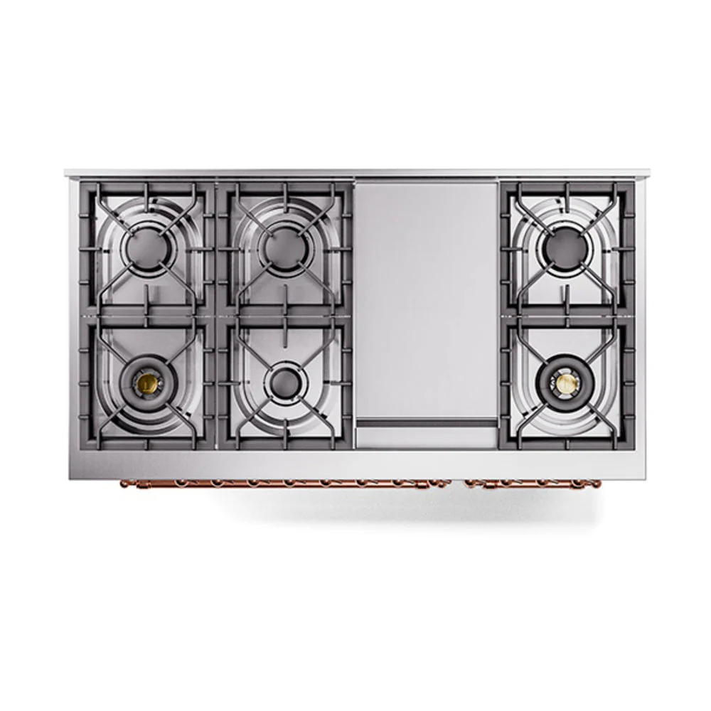 ILVE Nostalgie II Noblesse 48-Inch Freestanding Natural Gas Dual Fuel Range with Solid Door Oven in Custom RAL with Copper Trim (UN48FQNMPRAP) - Image 3