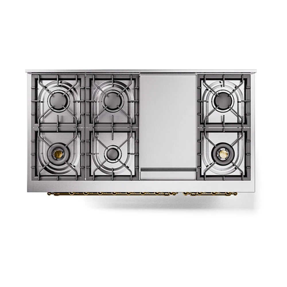 ILVE Nostalgie II Noblesse 48-Inch Freestanding Natural Gas Dual Fuel Range with Solid Door Oven in Emerald Green with Brass Trim (UN48FQNMPEGG) - Image 3