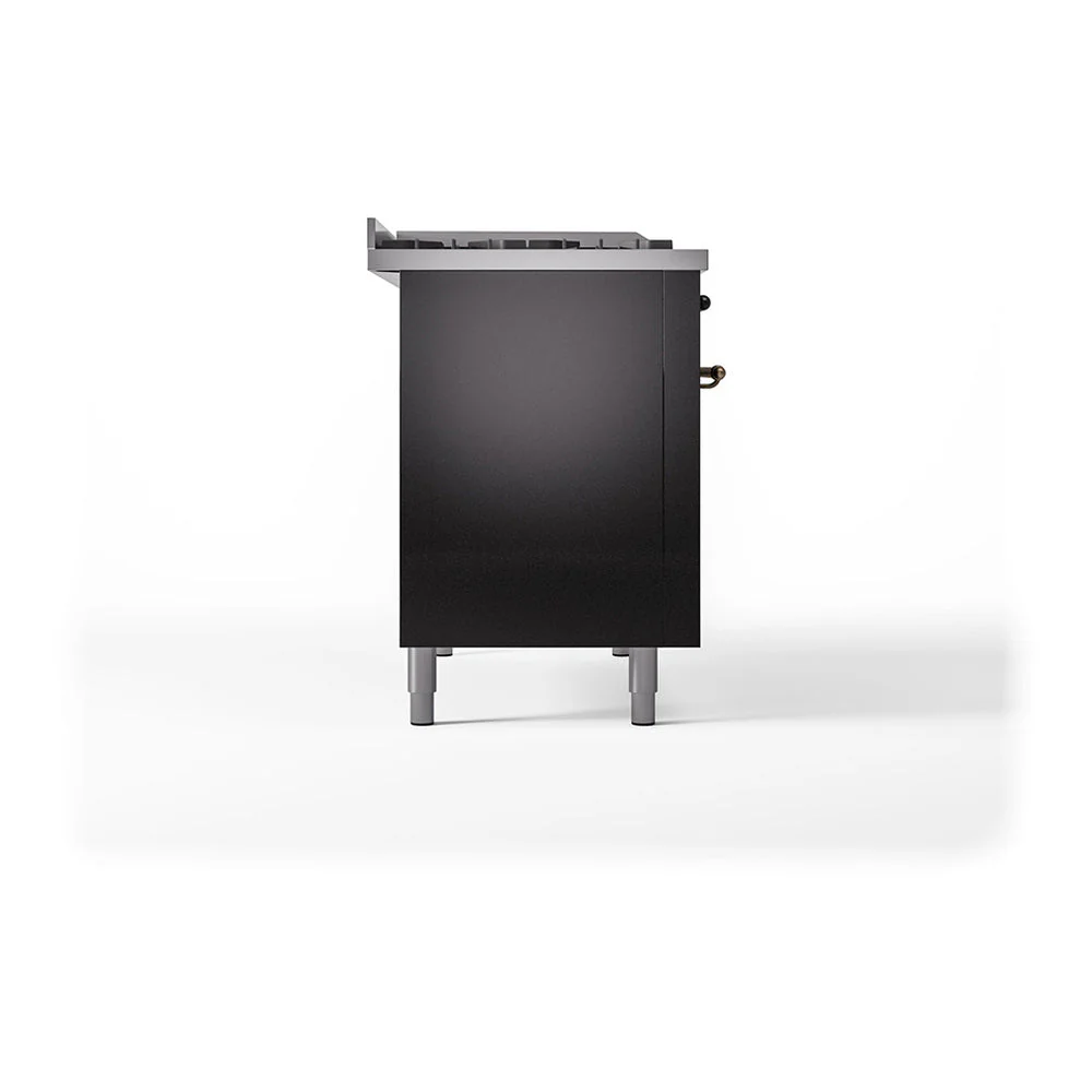 ILVE Nostalgie II Noblesse 48-Inch Freestanding Natural Gas Dual Fuel Range with Solid Door Oven in Glossy Black with Bronze Trim (UN48FQNMPBKB) - Image 4