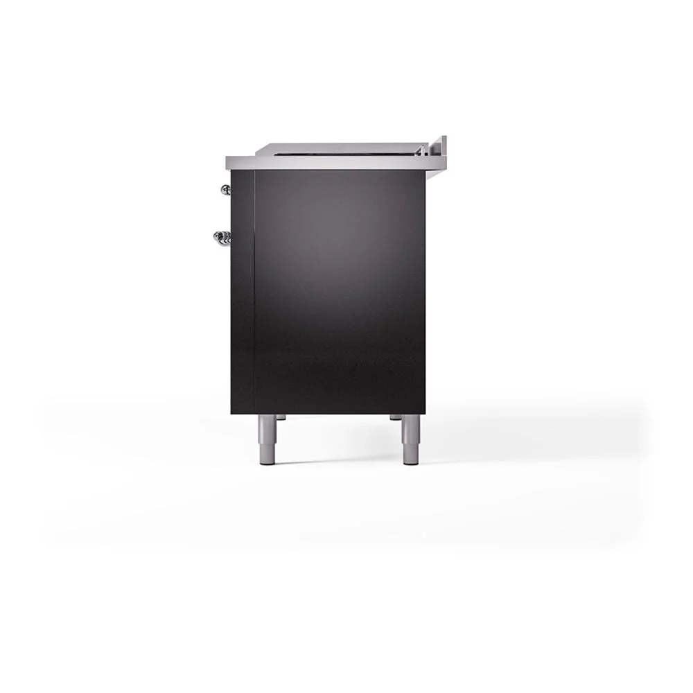 ILVE Nostalgie II Noblesse 48-Inch Freestanding Natural Gas Dual Fuel Range with Solid Door Oven in Glossy Black with Chrome Trim (UN48FQNMPBKC) - Image 4
