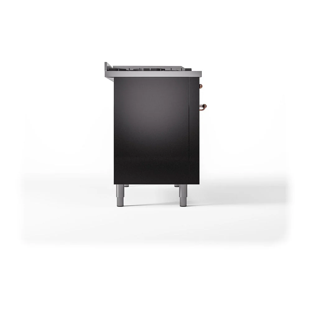 ILVE Nostalgie II Noblesse 48-Inch Freestanding Natural Gas Dual Fuel Range with Solid Door Oven in Glossy Black with Copper Trim (UN48FQNMPBKP) - Image 4