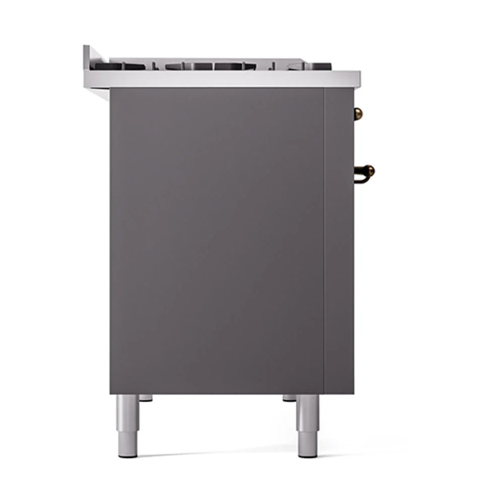 ILVE Nostalgie II Noblesse 48-Inch Freestanding Natural Gas Dual Fuel Range with Solid Door Oven in Matte Graphite with Bronze Trim (UN48FQNMPMGB) - Image 4