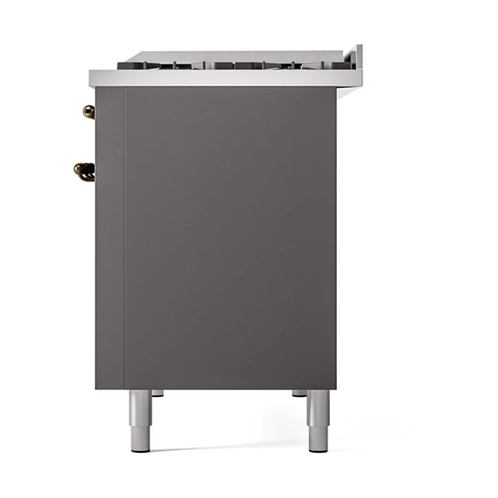 ILVE Nostalgie II Noblesse 48-Inch Freestanding Natural Gas Dual Fuel Range with Solid Door Oven in Matte Graphite with Bronze Trim (UN48FQNMPMGB) - Image 5
