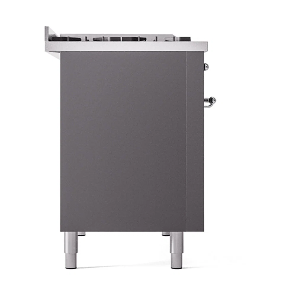 ILVE Nostalgie II Noblesse 48-Inch Freestanding Natural Gas Dual Fuel Range with Solid Door Oven in Matte Graphite with Chrome Trim (UN48FQNMPMGC) - Image 4