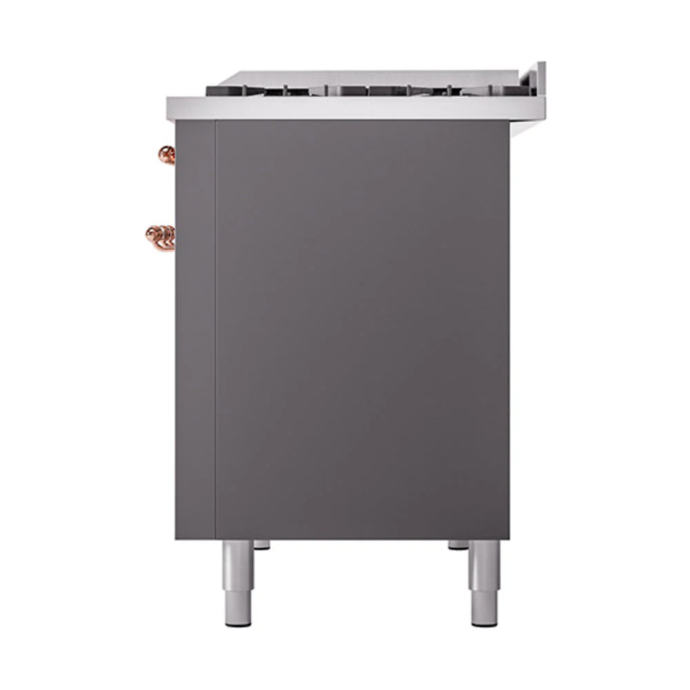 ILVE Nostalgie II Noblesse 48-Inch Freestanding Natural Gas Dual Fuel Range with Solid Door Oven in Matte Graphite with Copper Trim (UN48FQNMPMGP) - Image 5