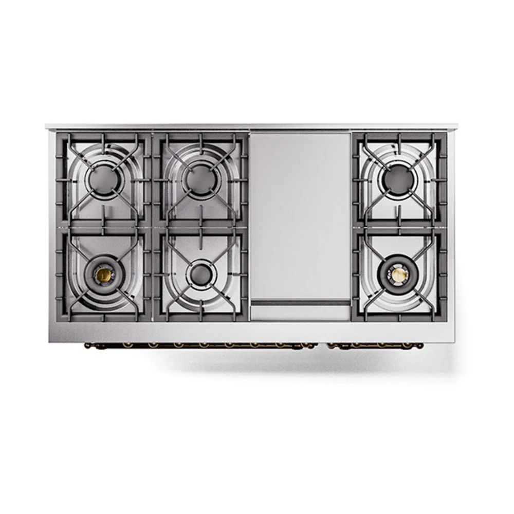 ILVE Nostalgie II Noblesse 48-Inch Freestanding Natural Gas Dual Fuel Range with Solid Door Oven in Midnight Blue with Bronze Trim (UN48FQNMPMBB) - Image 3