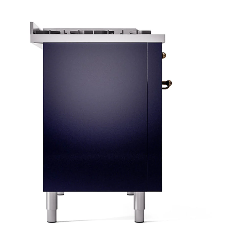 ILVE Nostalgie II Noblesse 48-Inch Freestanding Natural Gas Dual Fuel Range with Solid Door Oven in Midnight Blue with Bronze Trim (UN48FQNMPMBB) - Image 4