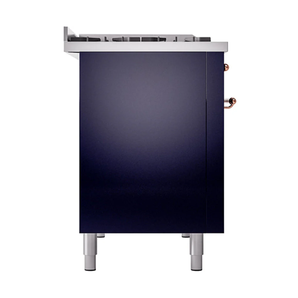 ILVE Nostalgie II Noblesse 48-Inch Freestanding Natural Gas Dual Fuel Range with Solid Door Oven in Midnight Blue with Copper Trim (UN48FQNMPMBP) - Image 4