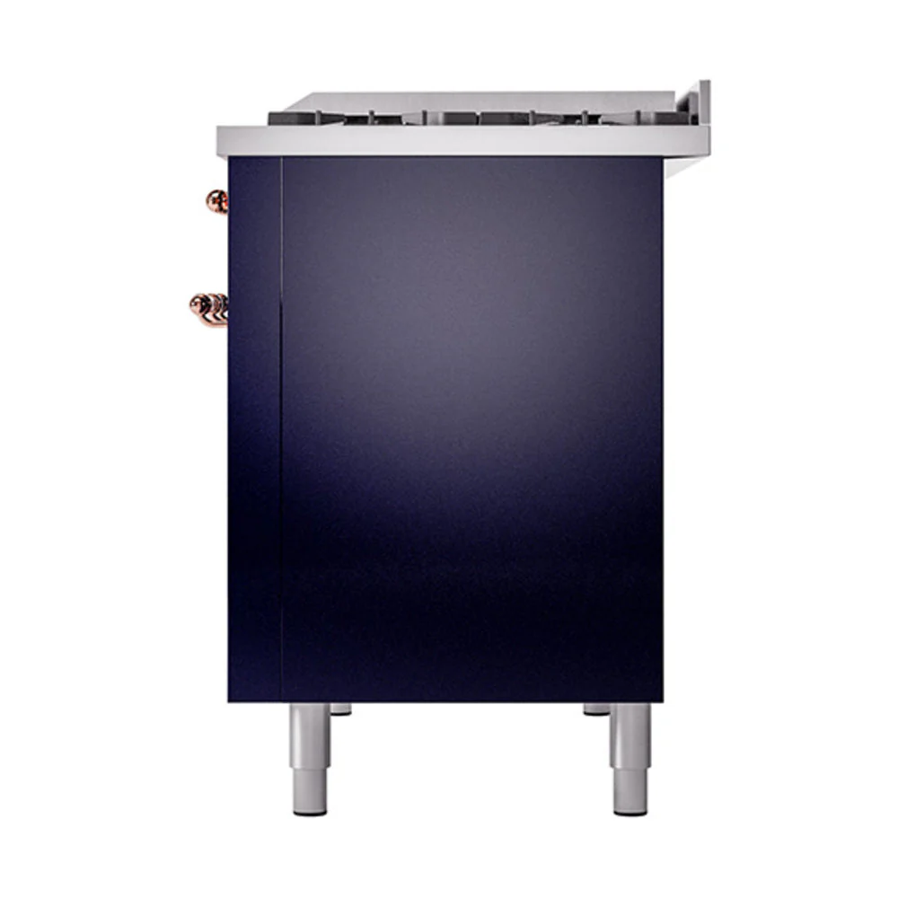 ILVE Nostalgie II Noblesse 48-Inch Freestanding Natural Gas Dual Fuel Range with Solid Door Oven in Midnight Blue with Copper Trim (UN48FQNMPMBP) - Image 5