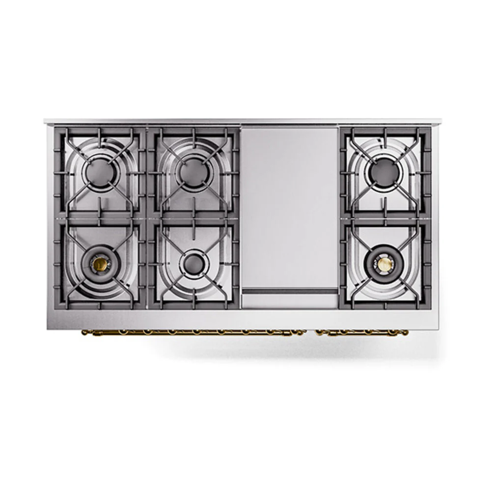 ILVE Nostalgie II Noblesse 48-Inch Freestanding Natural Gas Dual Fuel Range with Solid Door Oven in RAL with Brass Trim (UN48FQNMPRAG) - Image 3