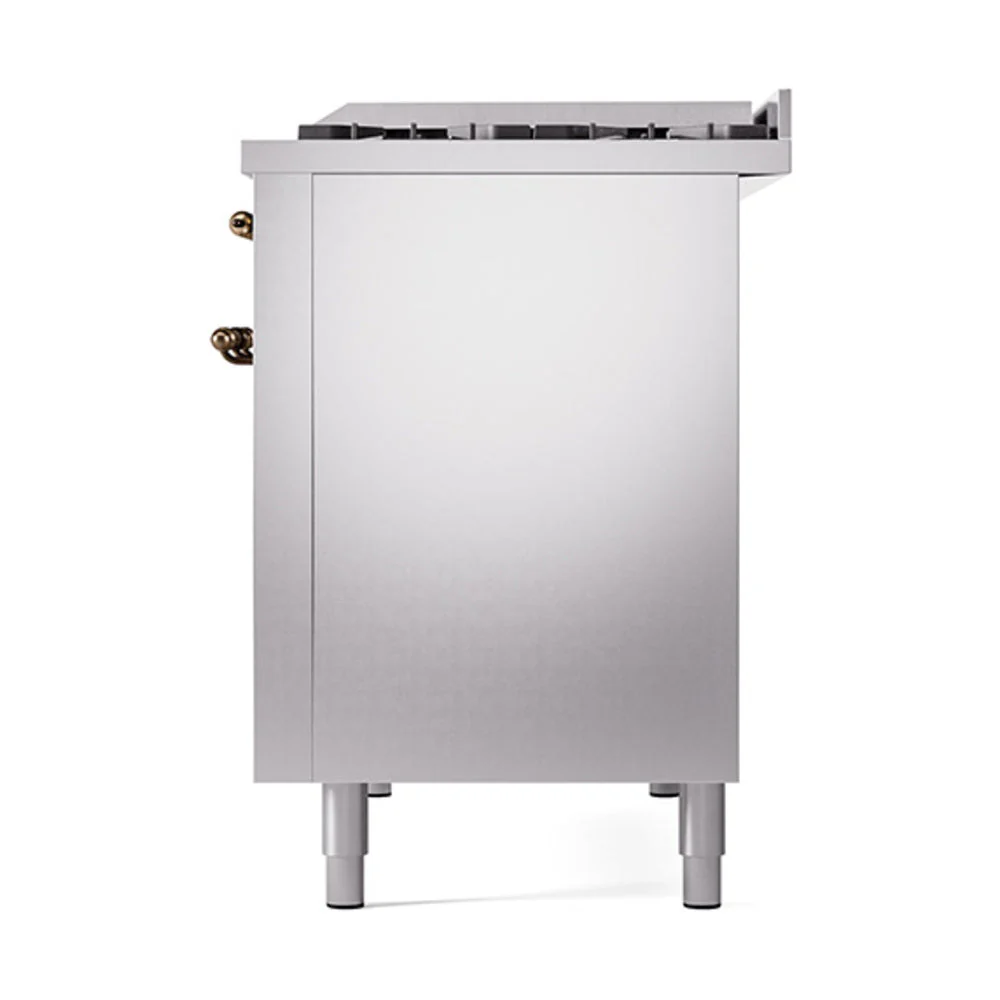 ILVE Nostalgie II Noblesse 48-Inch Freestanding Natural Gas Dual Fuel Range with Solid Door Oven in Stainless Steel with Bronze Trim (UN48FQNMPSSB) - Image 5