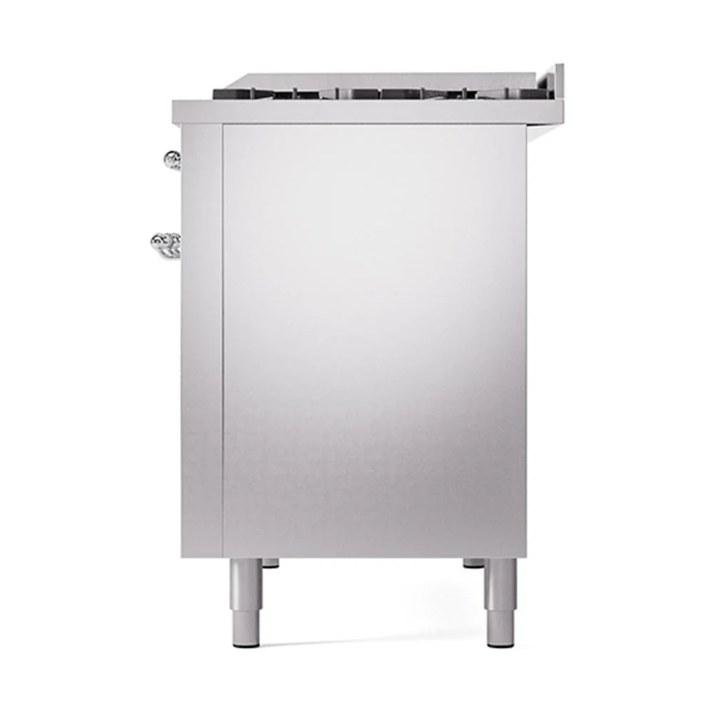 ILVE Nostalgie II Noblesse 48-Inch Freestanding Natural Gas Dual Fuel Range with Solid Door Oven in Stainless Steel with Chrome Trim (UN48FQNMPSSC) - Image 5