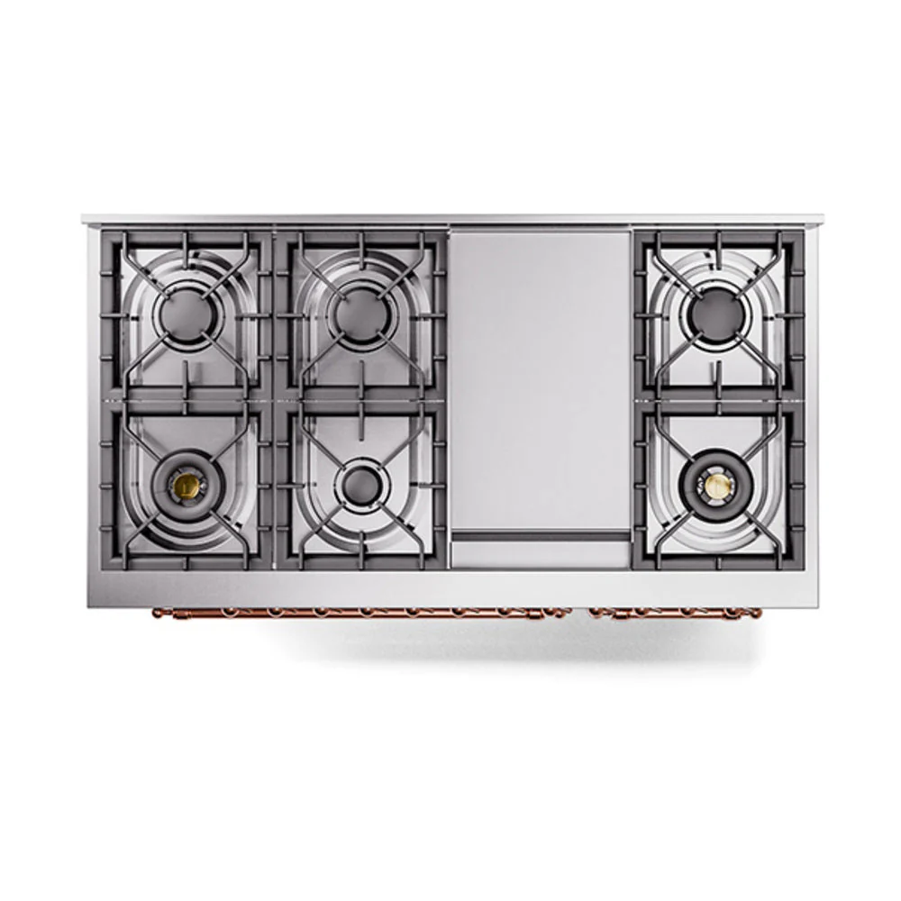ILVE Nostalgie II Noblesse 48-Inch Freestanding Natural Gas Dual Fuel Range with Solid Door Oven in Stainless Steel with Copper Trim (UN48FQNMPSSP) - Image 3