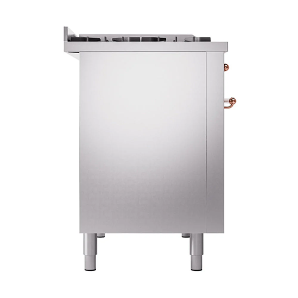 ILVE Nostalgie II Noblesse 48-Inch Freestanding Natural Gas Dual Fuel Range with Solid Door Oven in Stainless Steel with Copper Trim (UN48FQNMPSSP) - Image 4