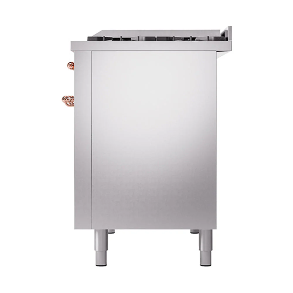 ILVE Nostalgie II Noblesse 48-Inch Freestanding Natural Gas Dual Fuel Range with Solid Door Oven in Stainless Steel with Copper Trim (UN48FQNMPSSP) - Image 5