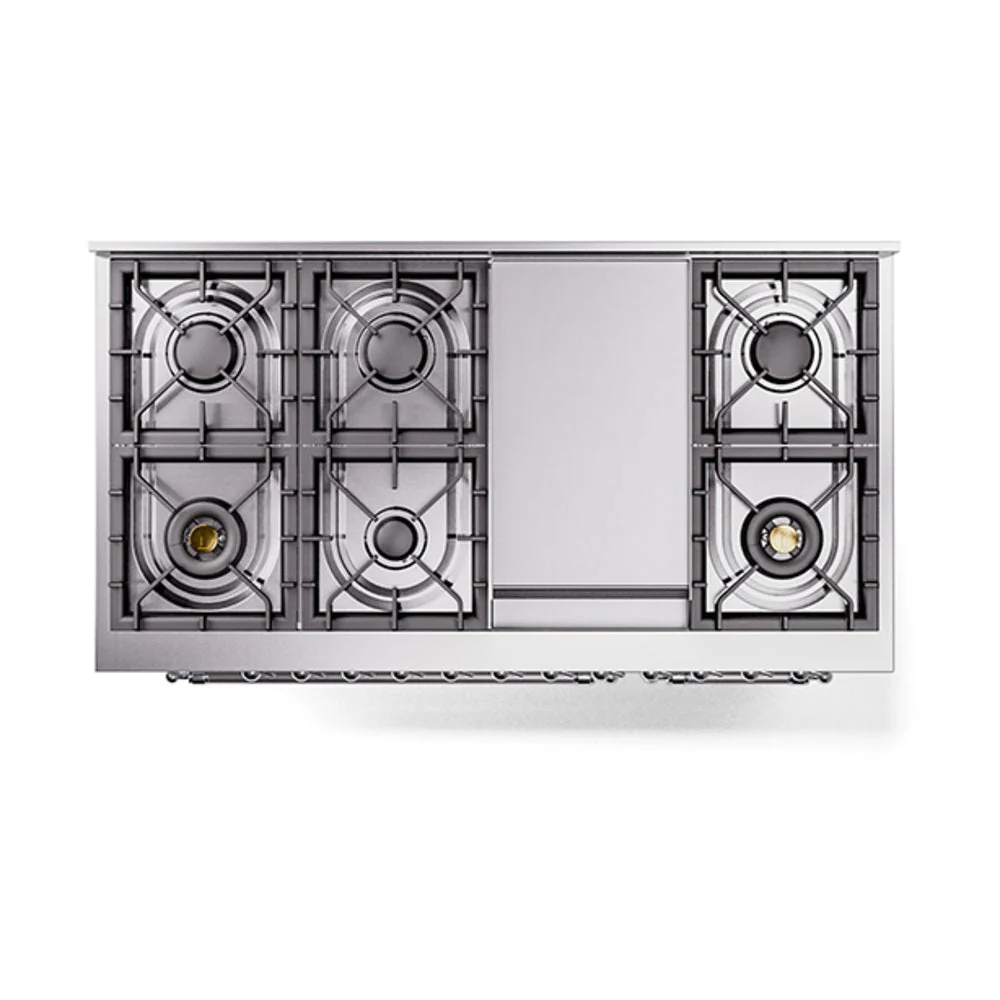 ILVE Nostalgie II Noblesse 48-Inch Freestanding Natural Gas Dual Fuel Range with Solid Door Oven in White with Chrome Trim (UN48FQNMPWHC) - Image 3