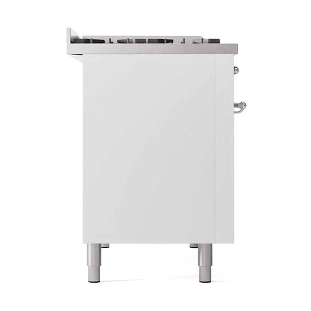 ILVE Nostalgie II Noblesse 48-Inch Freestanding Natural Gas Dual Fuel Range with Solid Door Oven in White with Chrome Trim (UN48FQNMPWHC) - Image 4