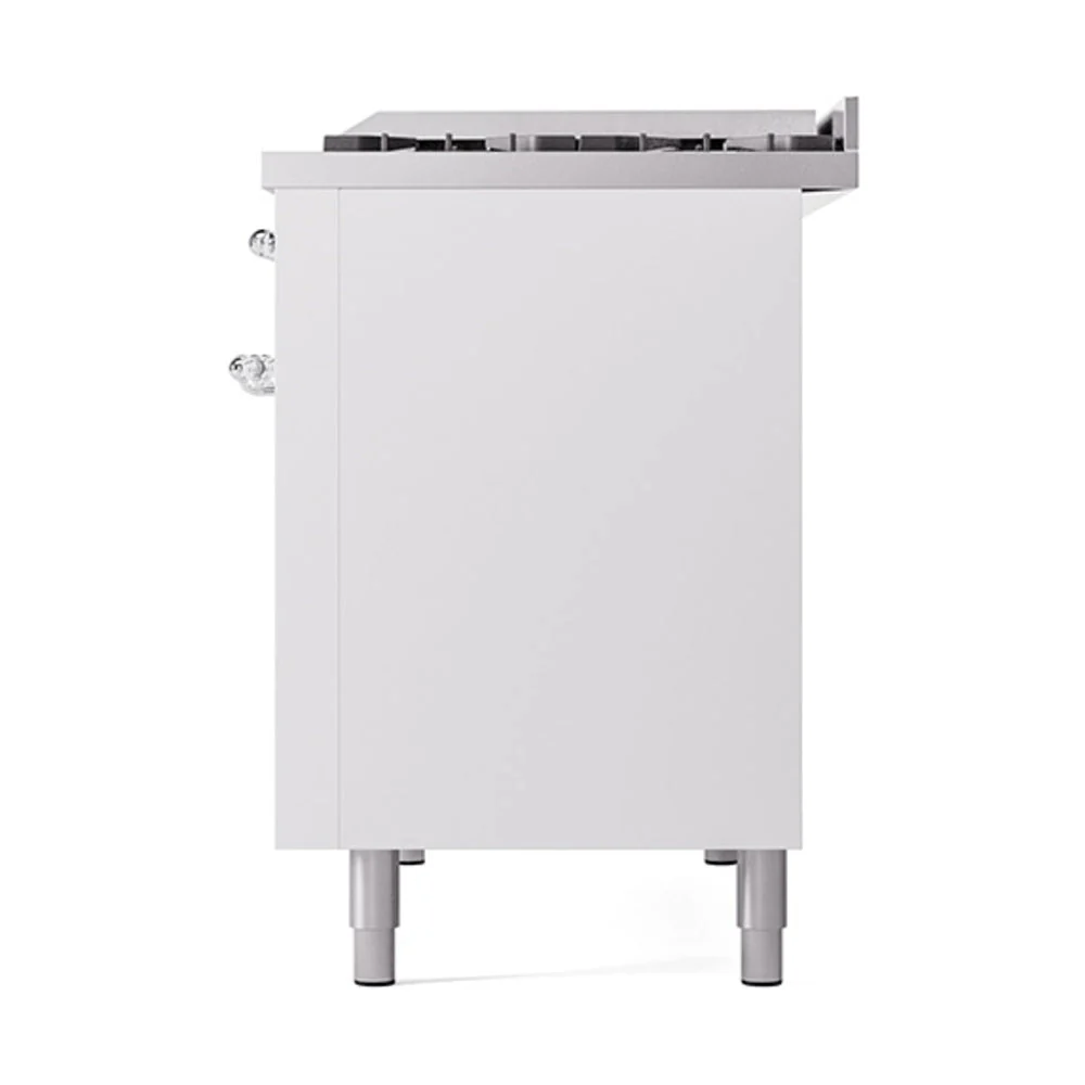 ILVE Nostalgie II Noblesse 48-Inch Freestanding Natural Gas Dual Fuel Range with Solid Door Oven in White with Chrome Trim (UN48FQNMPWHC) - Image 5
