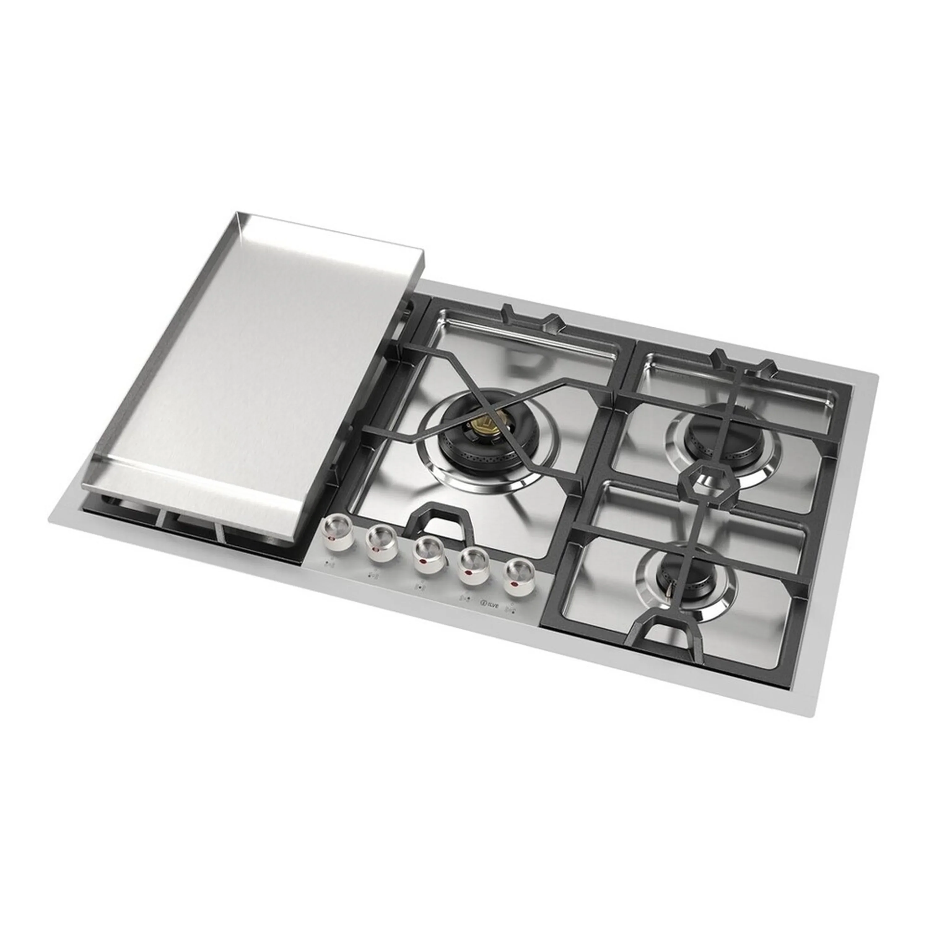 ILVE Panoramagic 36-Inch Built-In Natural Gas Cooktop with 5 Burners + Griddle in Stainless Steel (UHCPMT95FSS) - Image 3