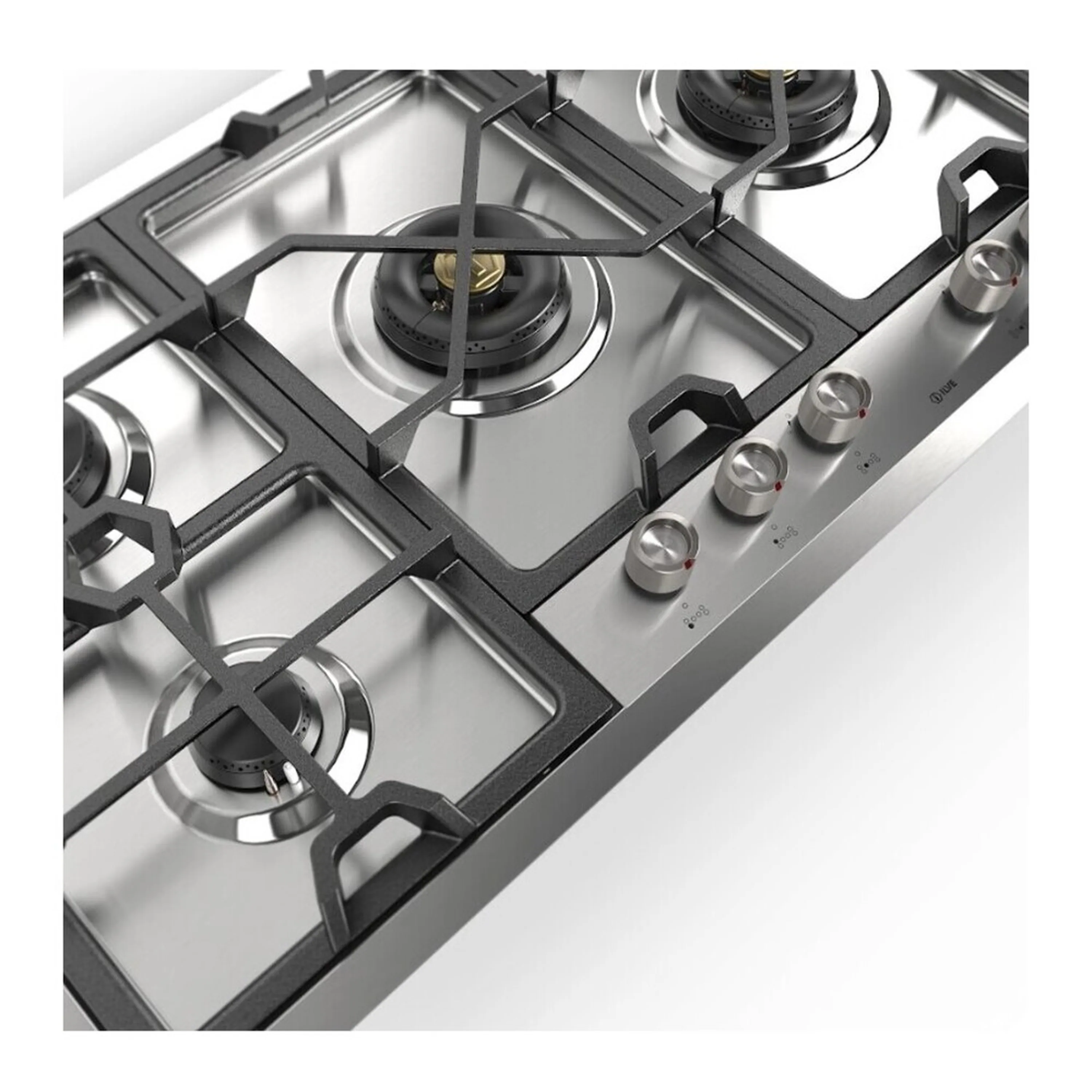 ILVE Panoramagic 48-Inch Built-In Gas Cooktop with Total Black Brass Burners in Stainless Steel with 6 Sealed Burners (UHCPMT125SS) - Image 4