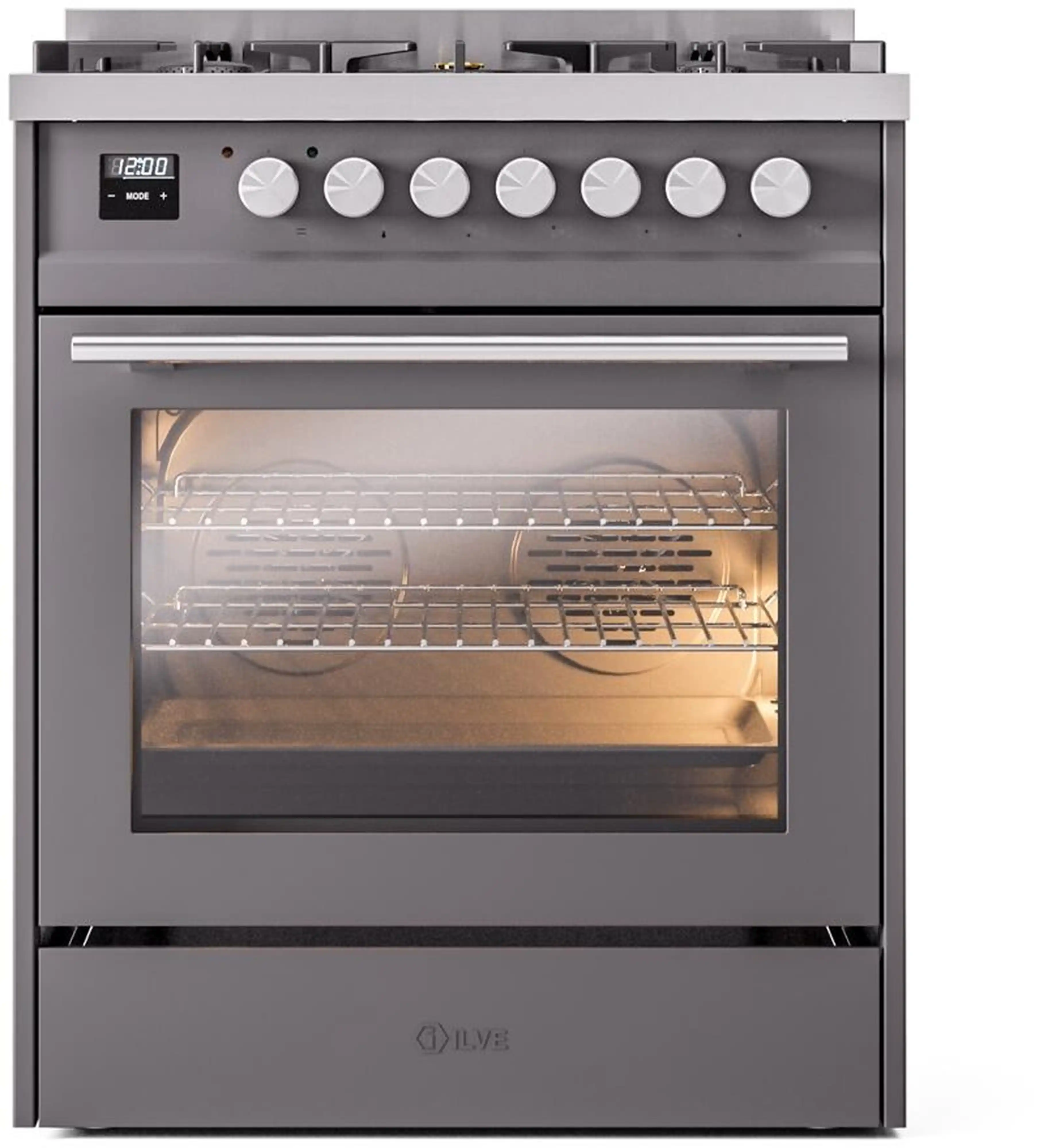ILVE Professional Plus II 30-Inch Freestanding Natural Gas Dual Fuel Range with 5 Sealed Burners in Matte Graphite (UP30WMPMG) - Image 2