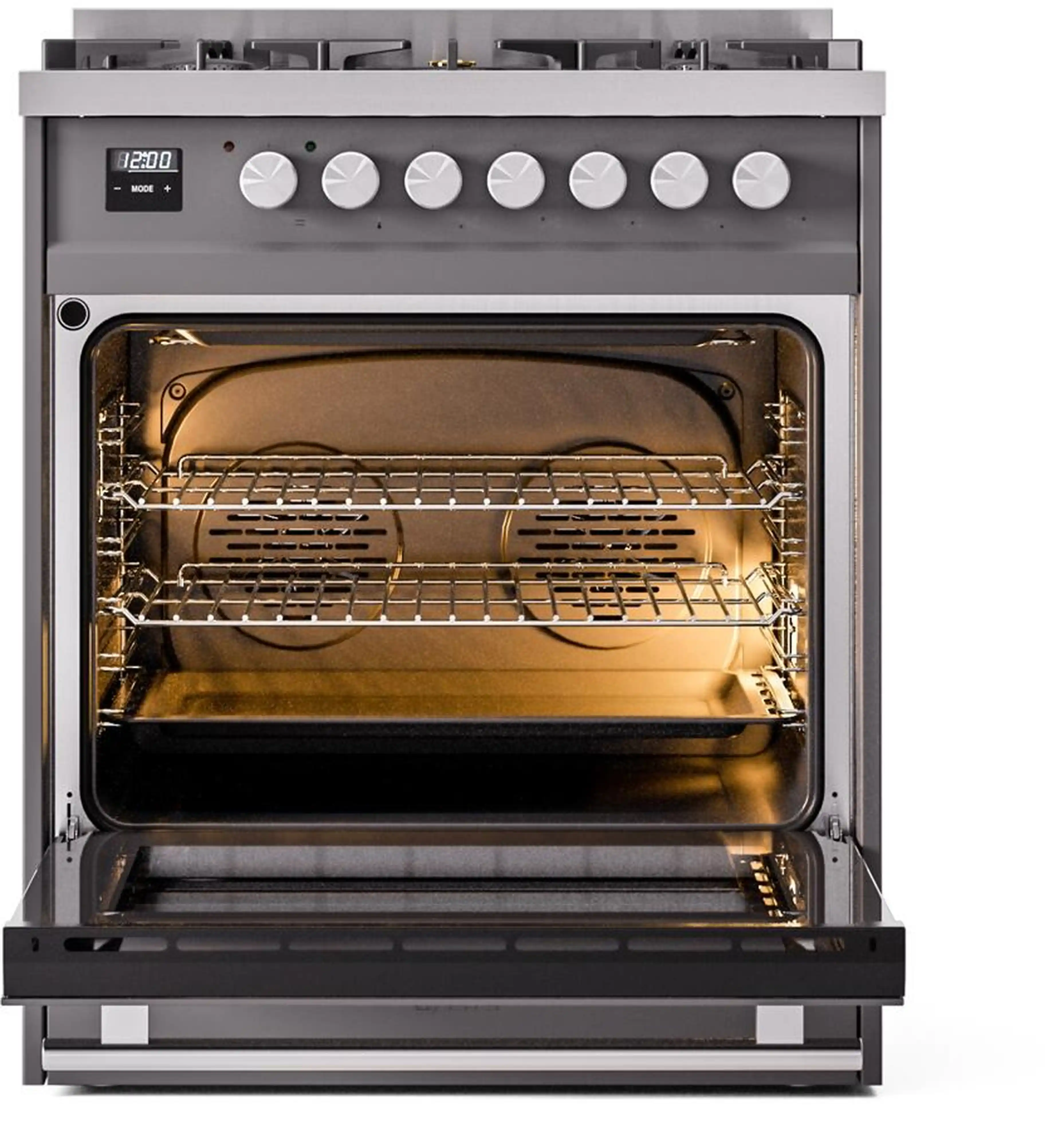 ILVE Professional Plus II 30-Inch Freestanding Natural Gas Dual Fuel Range with 5 Sealed Burners in Matte Graphite (UP30WMPMG) - Image 3