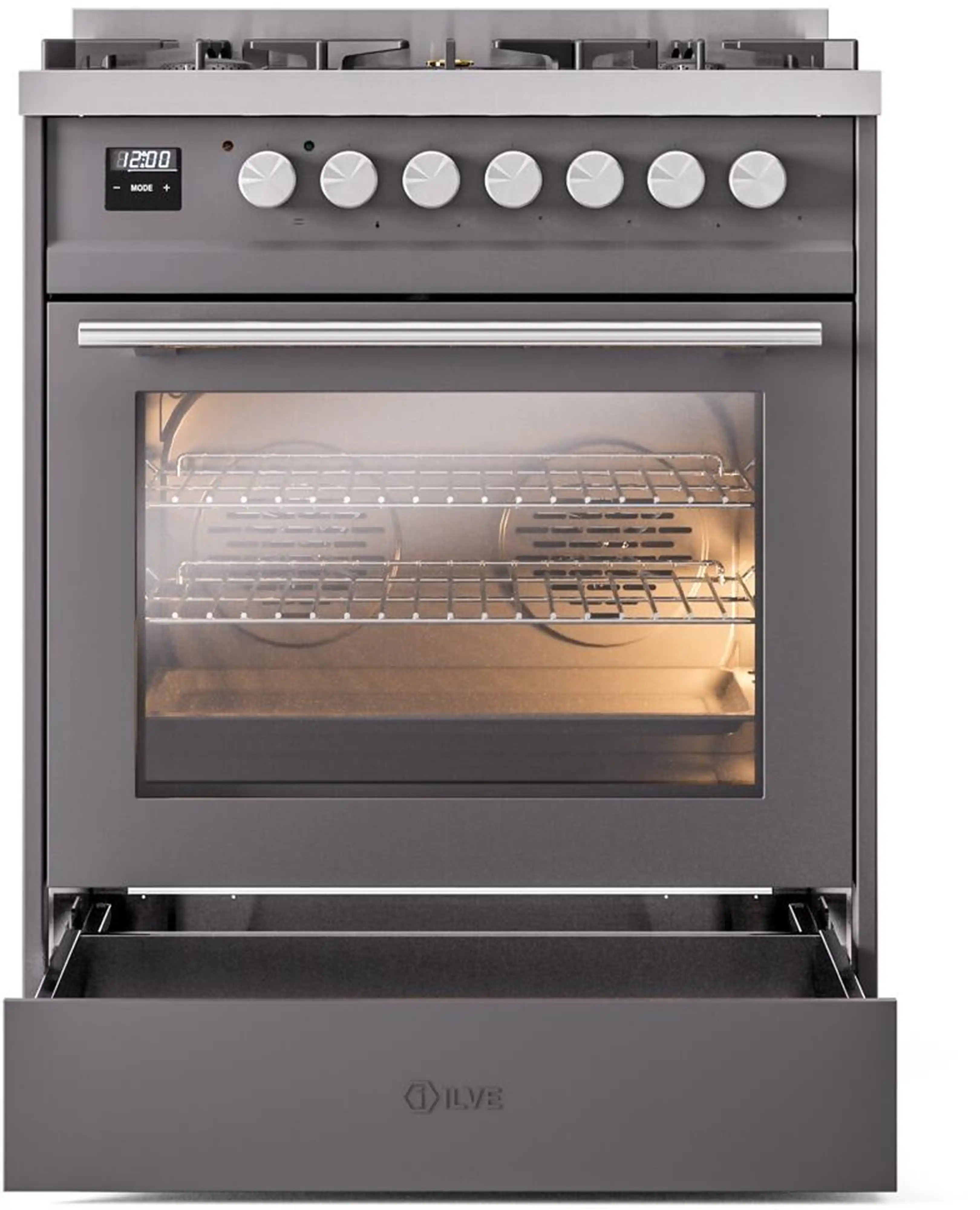 ILVE Professional Plus II 30-Inch Freestanding Natural Gas Dual Fuel Range with 5 Sealed Burners in Matte Graphite (UP30WMPMG) - Image 4