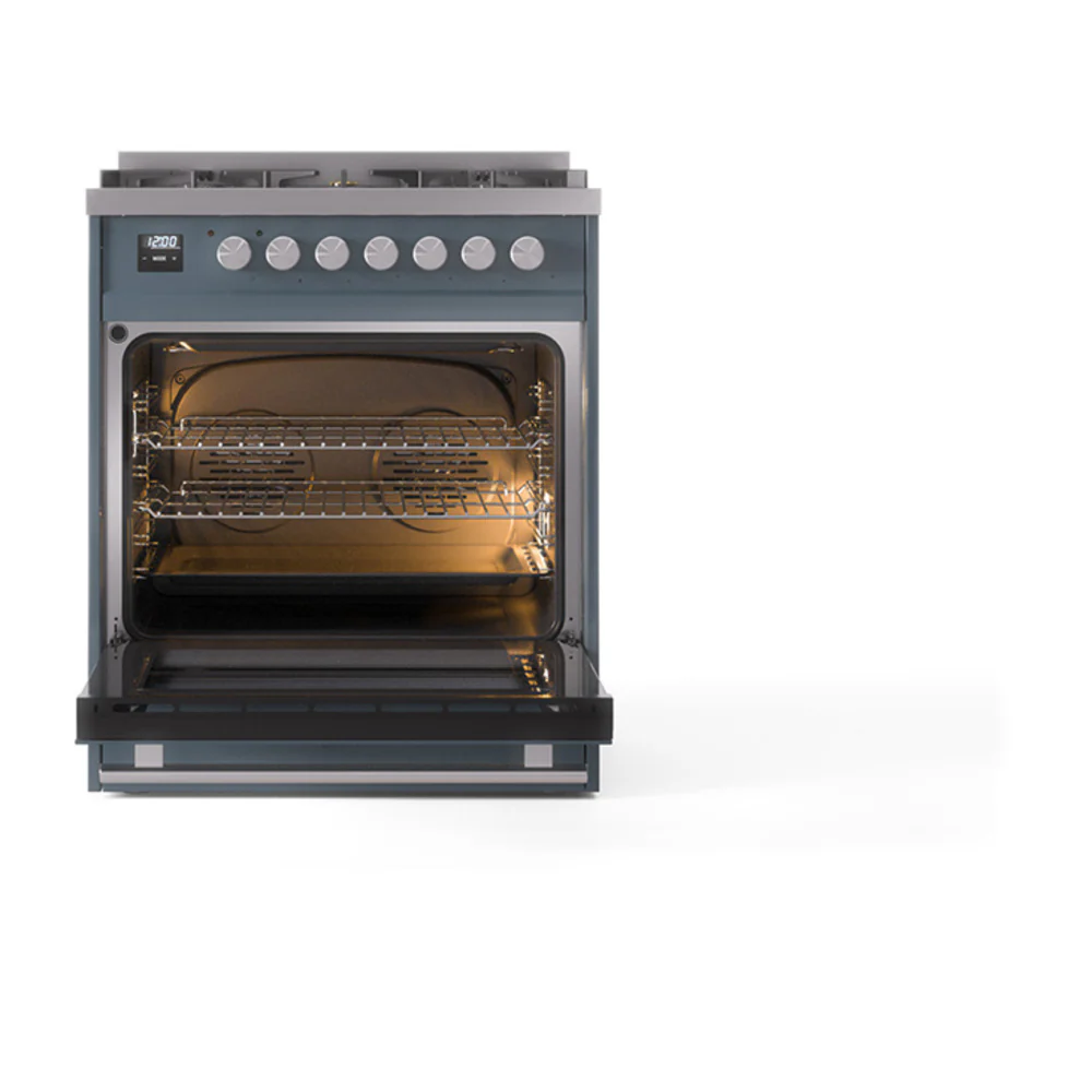 ILVE Professional Plus II 30-Inch Natural Gas Dual Fuel Range with Solid Door in Blue Grey (UP30QMPBG) - Image 2