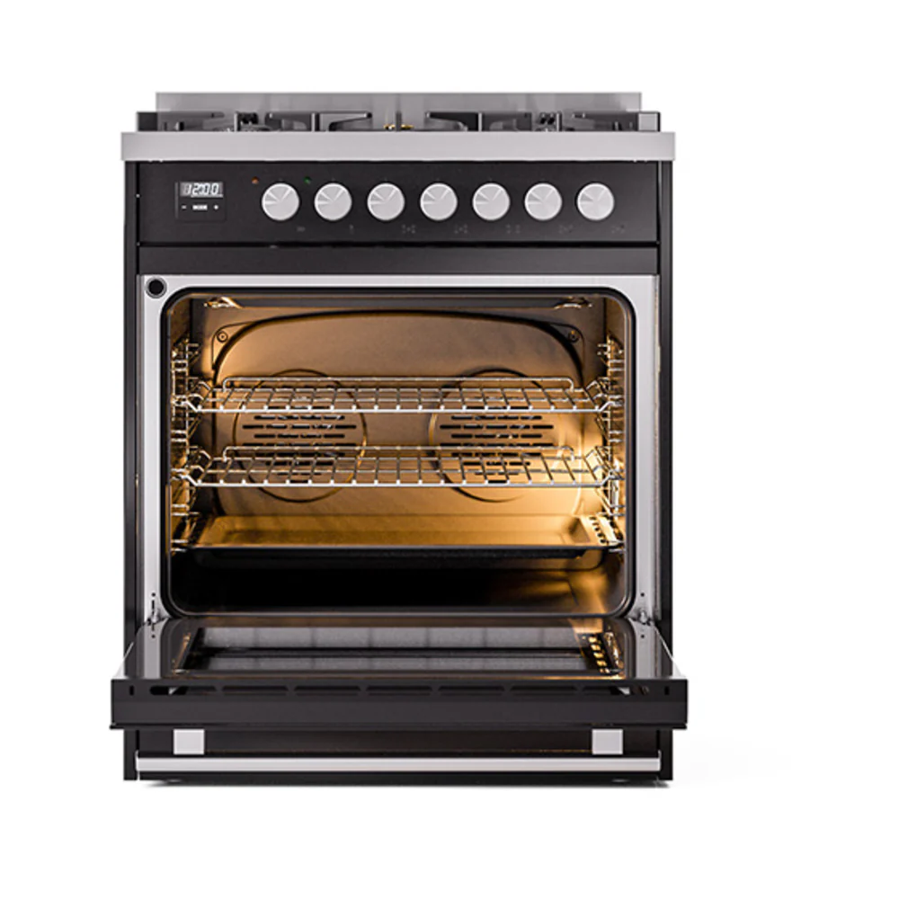 ILVE Professional Plus II 30-Inch Natural Gas Dual Fuel Range with Solid Door in Glossy Black (UP30QMPBK) - Image 2