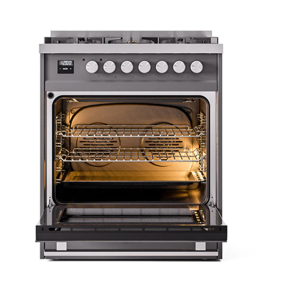 ILVE Professional Plus II 30-Inch Natural Gas Dual Fuel Range with Solid Door in Matte Graphite (UP30QMPMG) - Image 2