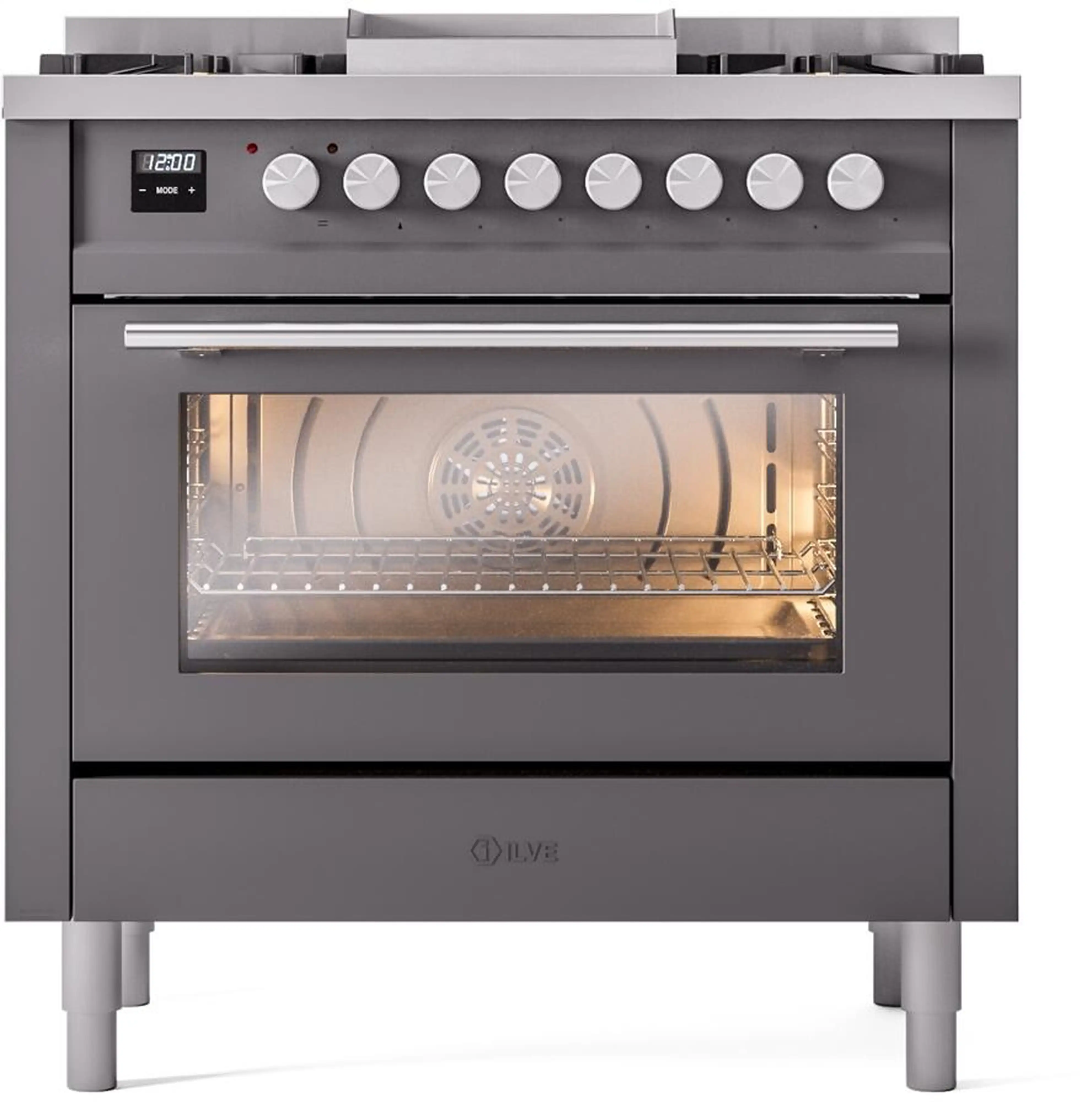 ILVE Professional Plus II 36-Inch Freestanding Natural Gas Dual Fuel Range with 6 Sealed Burner in Matte Graphite (UP36FWMPMG) - Image 2