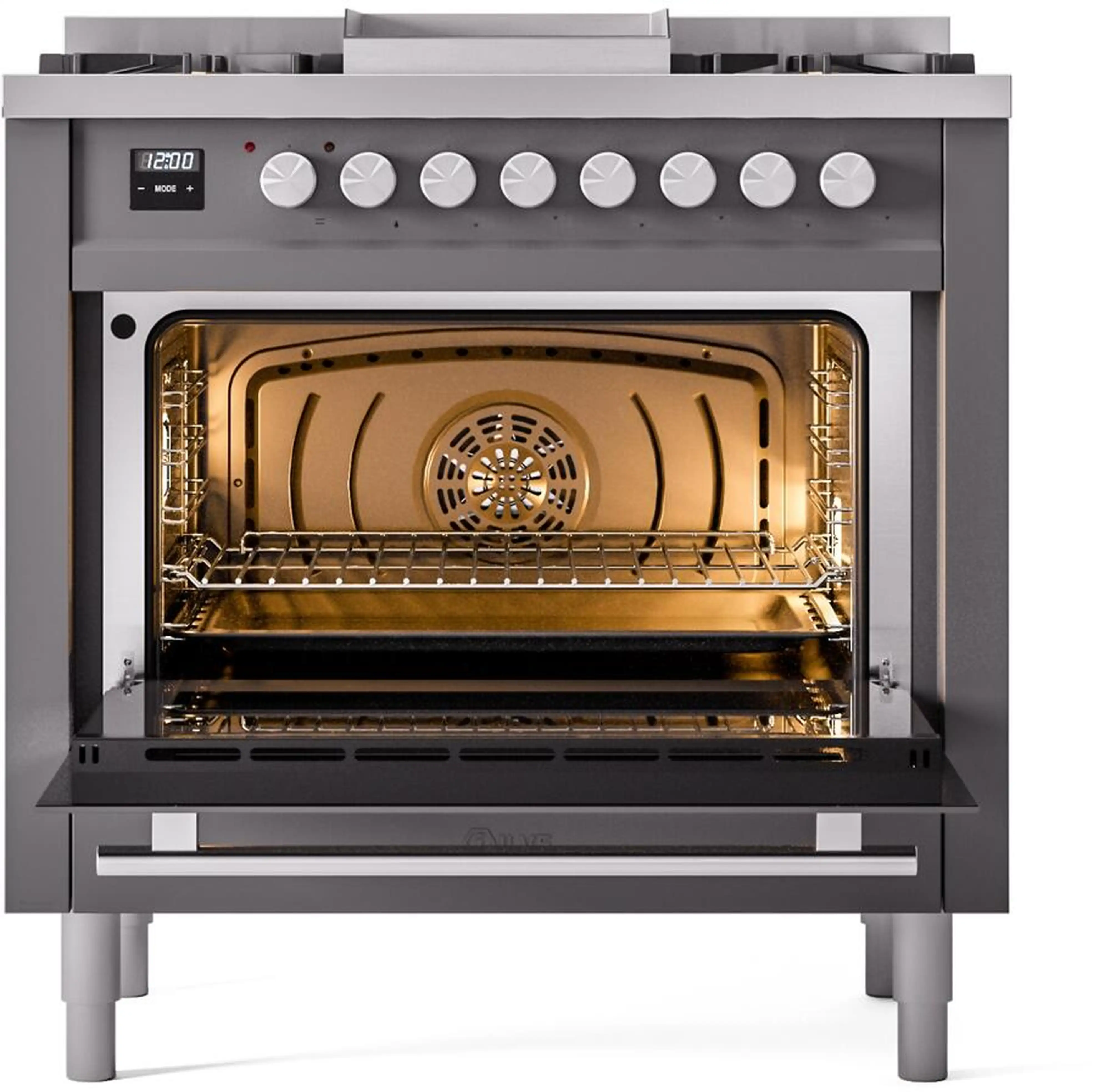 ILVE Professional Plus II 36-Inch Freestanding Natural Gas Dual Fuel Range with 6 Sealed Burner in Matte Graphite (UP36FWMPMG) - Image 3