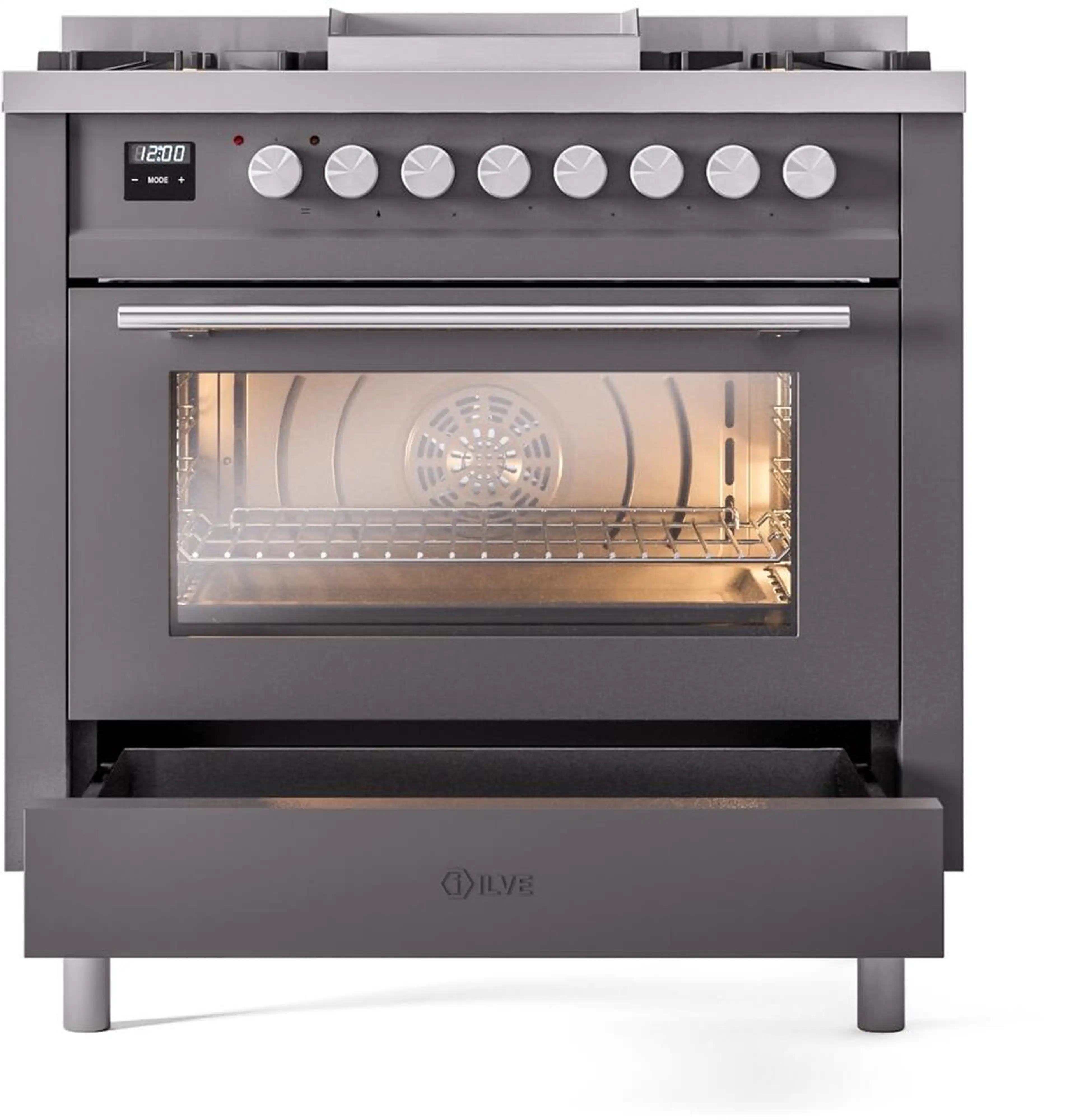 ILVE Professional Plus II 36-Inch Freestanding Natural Gas Dual Fuel Range with 6 Sealed Burner in Matte Graphite (UP36FWMPMG) - Image 4