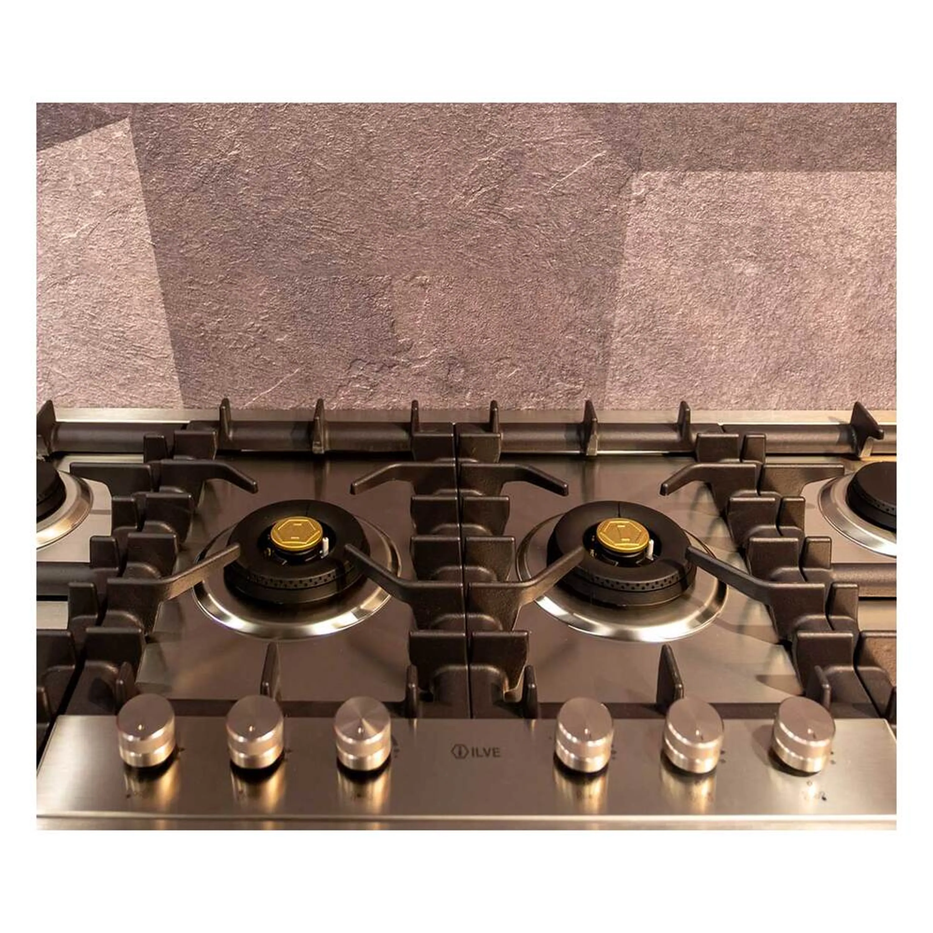 ILVE Professional Plus II 48-Inch Built-In Natural Gas Cooktop with Total Black Brass Burners in Stainless Steel (UHCPT125SS) - Image 10