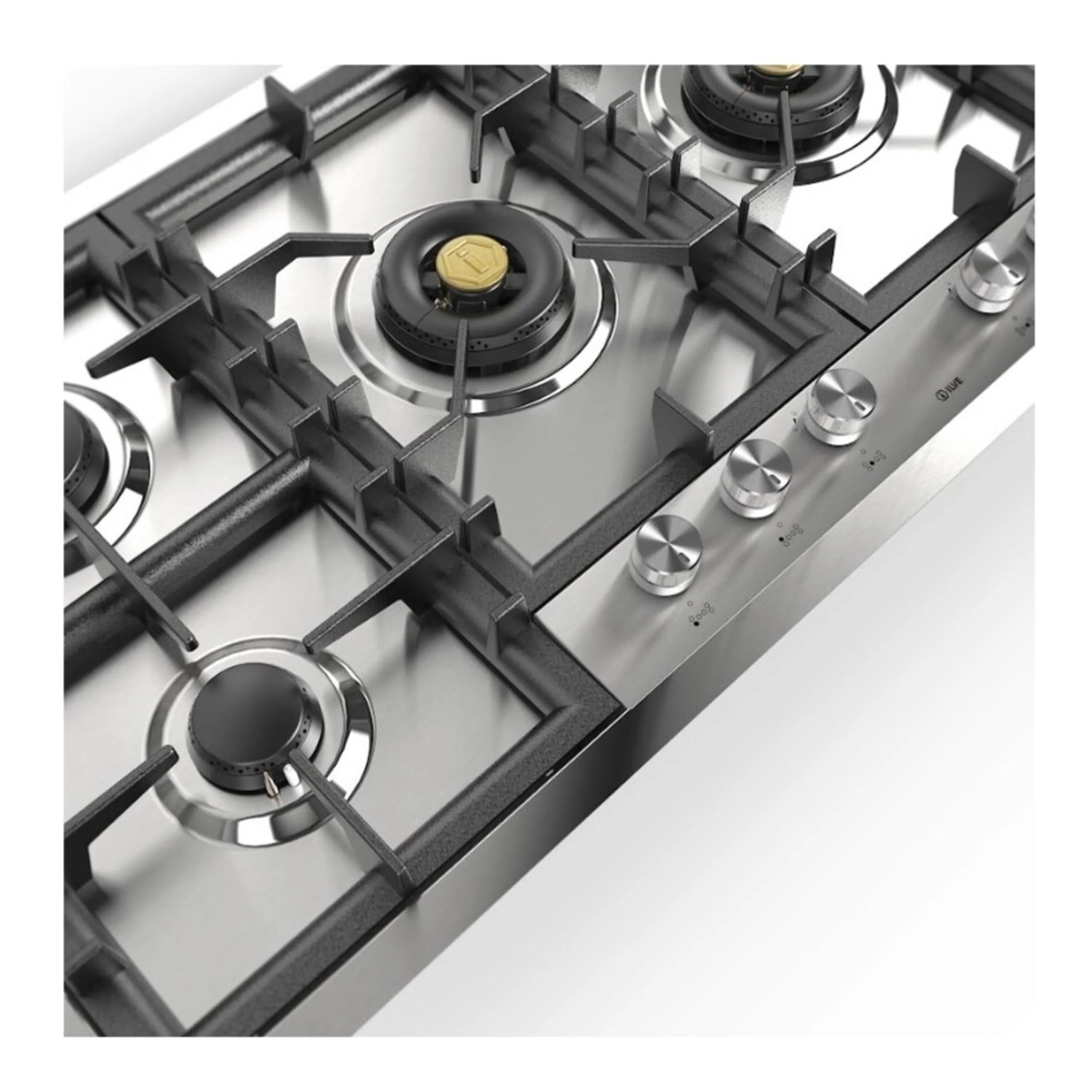 ILVE Professional Plus II 48-Inch Built-In Natural Gas Cooktop with Total Black Brass Burners in Stainless Steel (UHCPT125SS) - Image 5