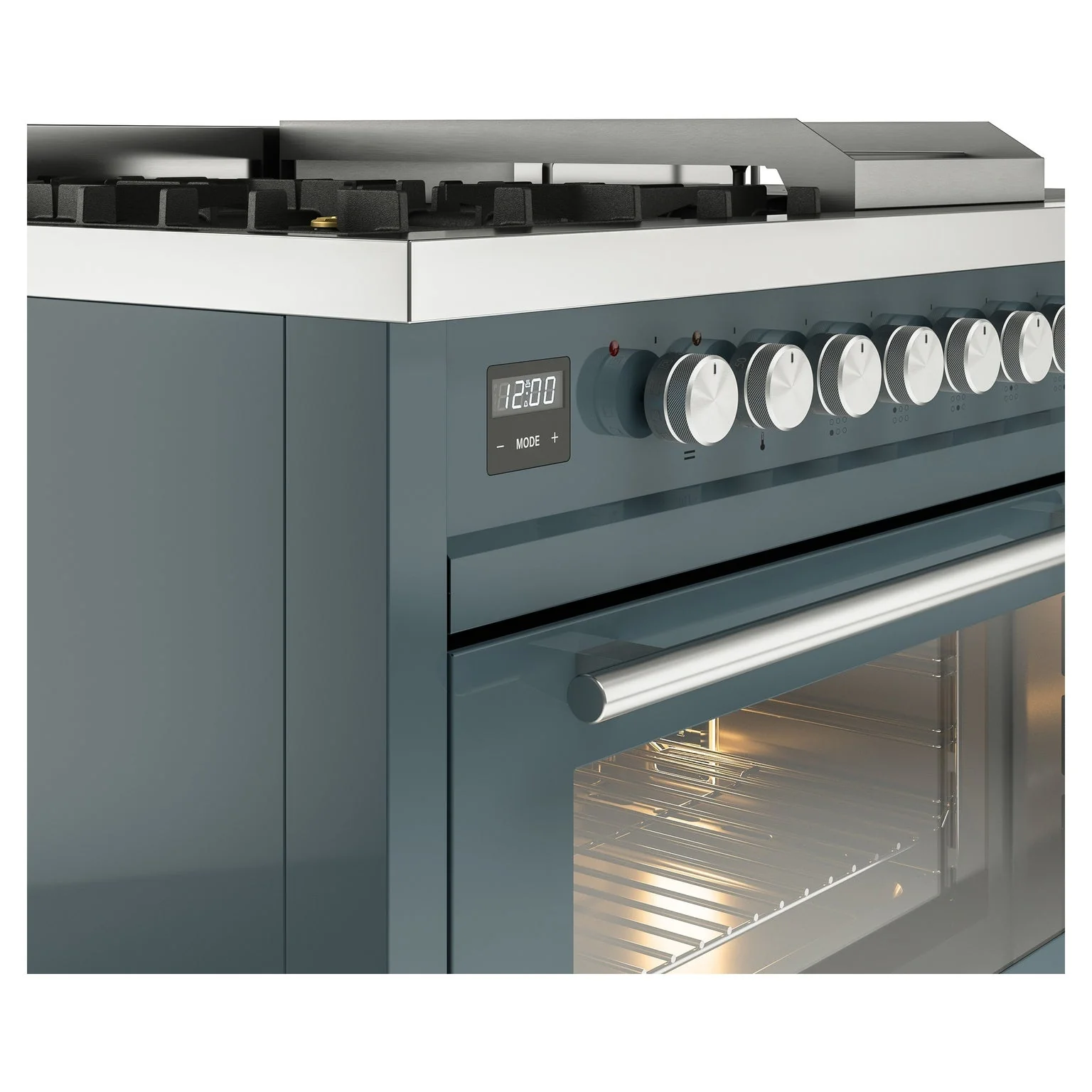 ILVE Professional Plus II 48-inch Natural Gas Dual Fuel Range with 5 Burners, Griddle, & French Top with Triple Glass Door Oven in Blue Grey (UP48FSWMPBG) - Image 3