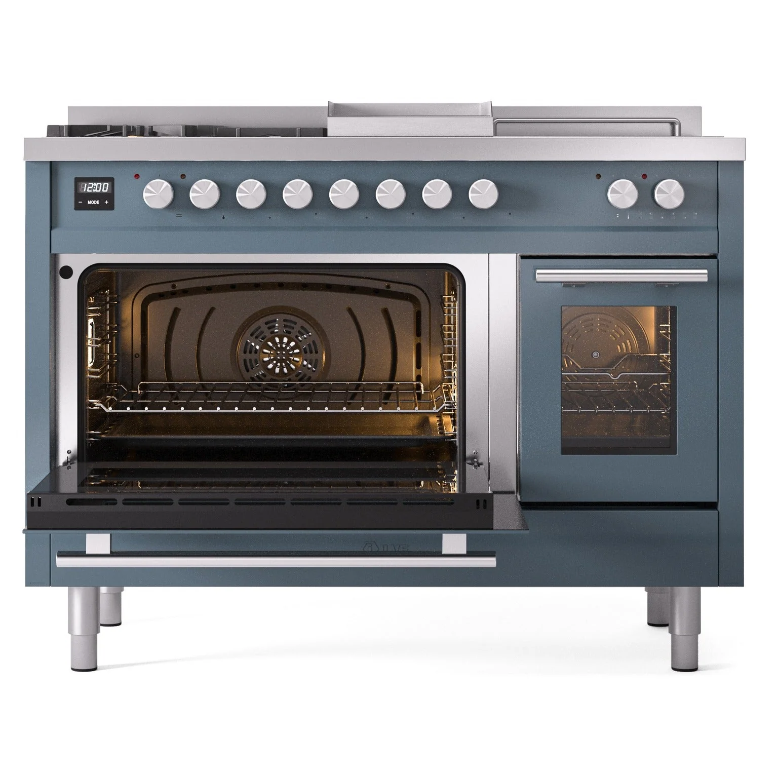 ILVE Professional Plus II 48-inch Natural Gas Dual Fuel Range with 5 Burners, Griddle, & French Top with Triple Glass Door Oven in Blue Grey (UP48FSWMPBG) - Image 6