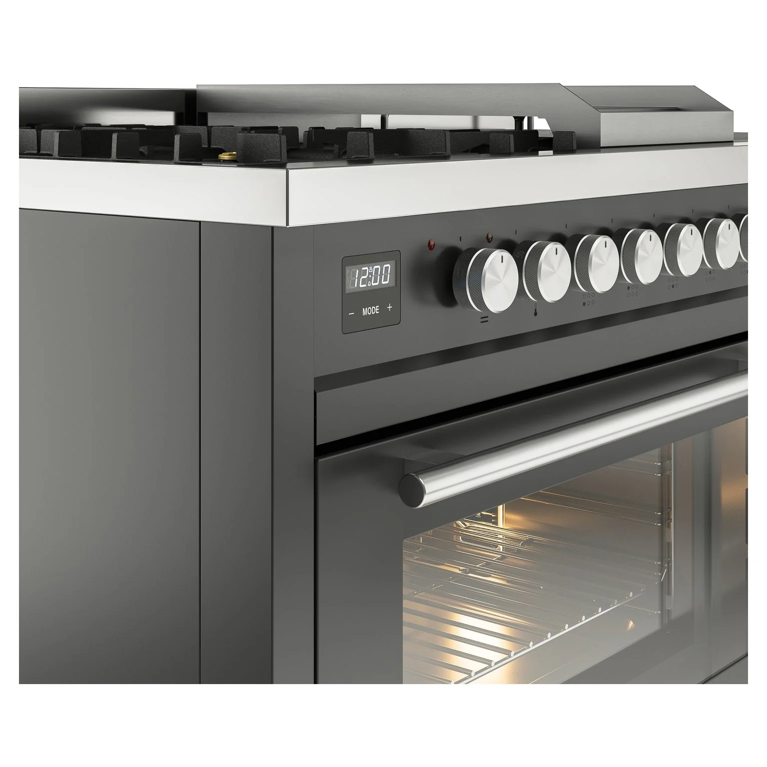 ILVE Professional Plus II 48-inch Natural Gas Dual Fuel Range with 5 Burners, Griddle, & French Top with Triple Glass Door Oven in Matte Graphite (UP48FSWMPMG) - Image 3