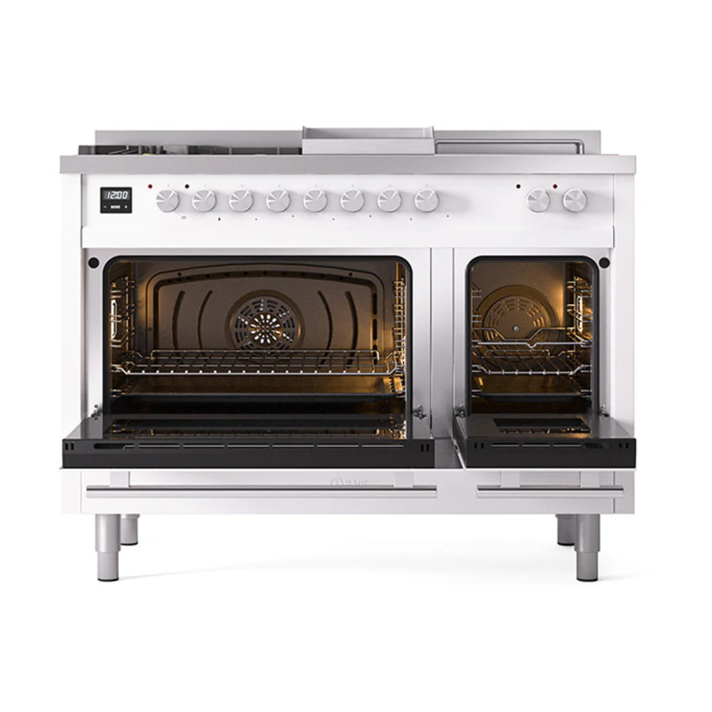 ILVE Professional Plus II 48-inch Natural Gas Dual Fuel Range with 5 Burners, Griddle, & French Top with Triple Glass Door Oven in RAL (UP48FSWMPRA) - Image 3