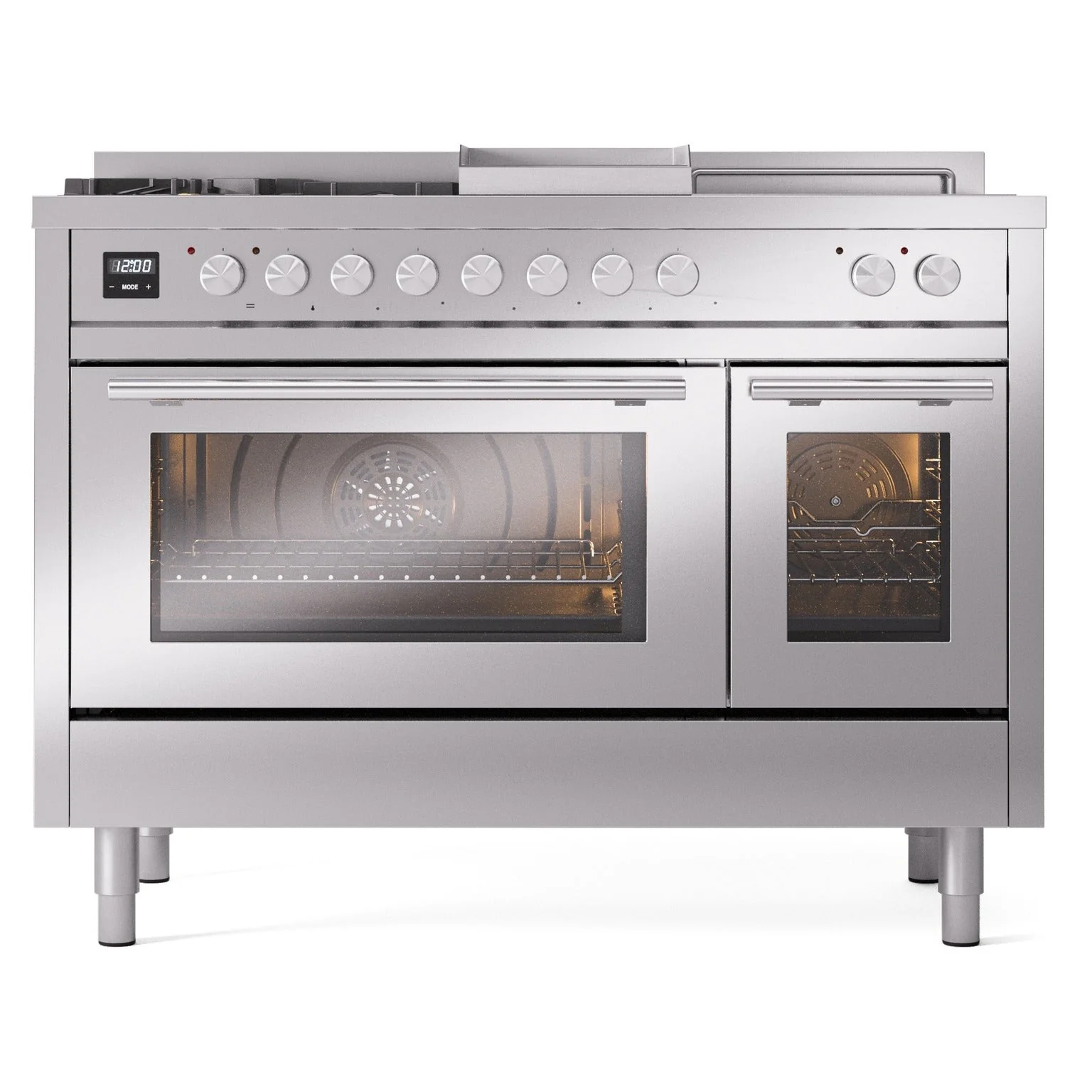 ILVE Professional Plus II 48-inch Natural Gas Dual Fuel Range with 5 Burners, Griddle, & French Top with Triple Glass Door Oven in Stainless Steel (UP48FSWMPSS) - Image 2
