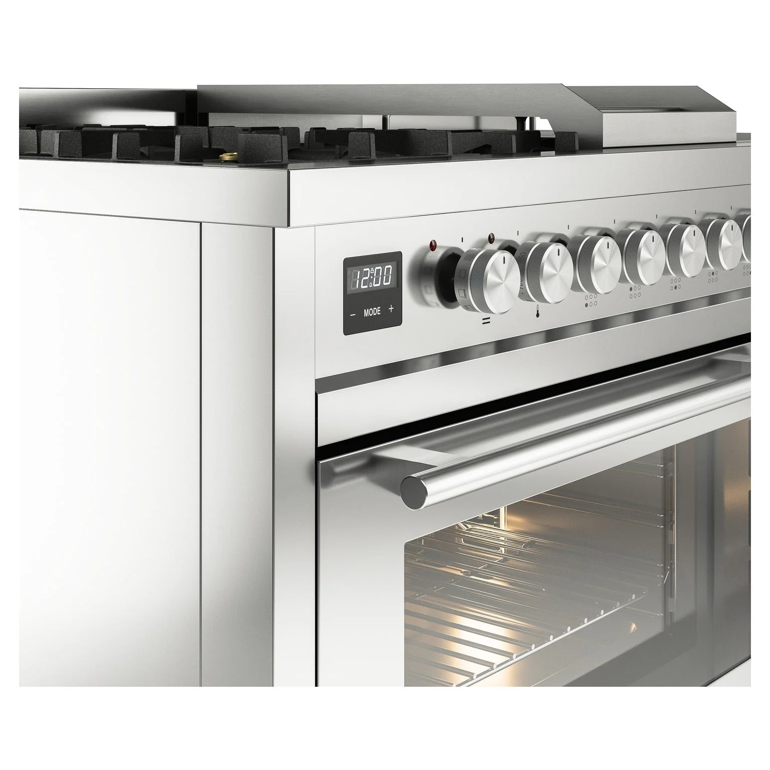 ILVE Professional Plus II 48-inch Natural Gas Dual Fuel Range with 5 Burners, Griddle, & French Top with Triple Glass Door Oven in Stainless Steel (UP48FSWMPSS) - Image 3