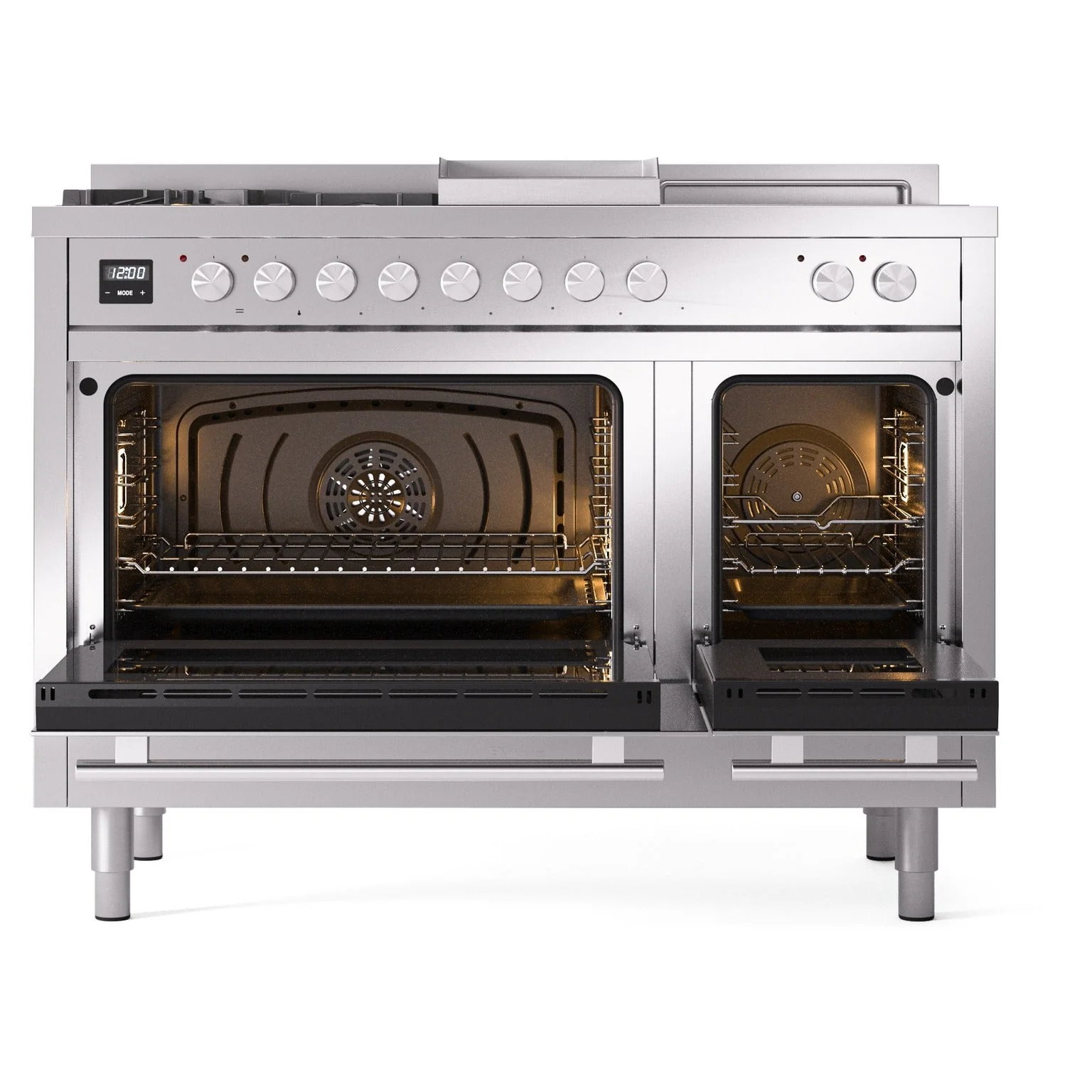 ILVE Professional Plus II 48-inch Natural Gas Dual Fuel Range with 5 Burners, Griddle, & French Top with Triple Glass Door Oven in Stainless Steel (UP48FSWMPSS) - Image 5