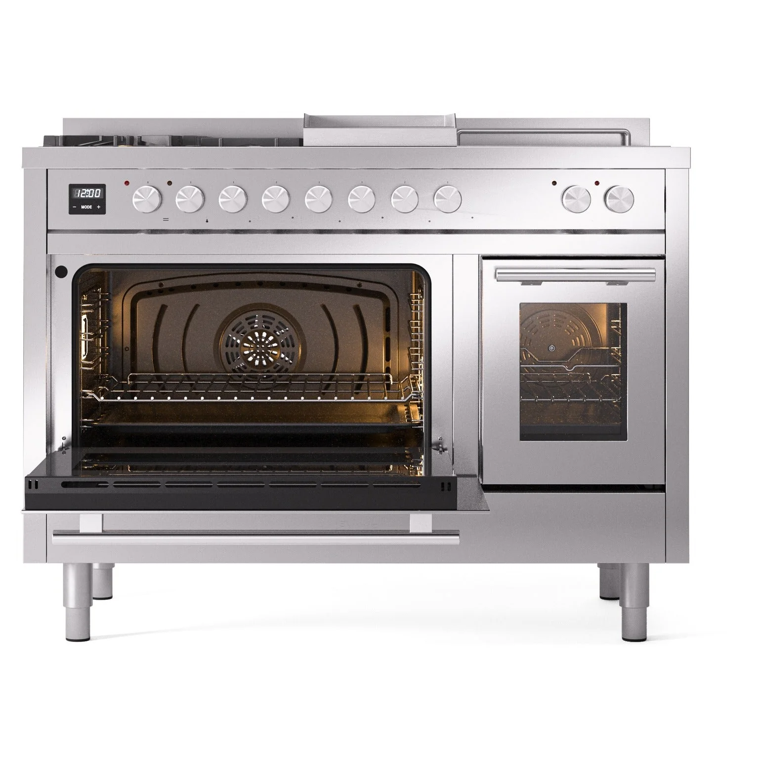 ILVE Professional Plus II 48-inch Natural Gas Dual Fuel Range with 5 Burners, Griddle, & French Top with Triple Glass Door Oven in Stainless Steel (UP48FSWMPSS) - Image 6
