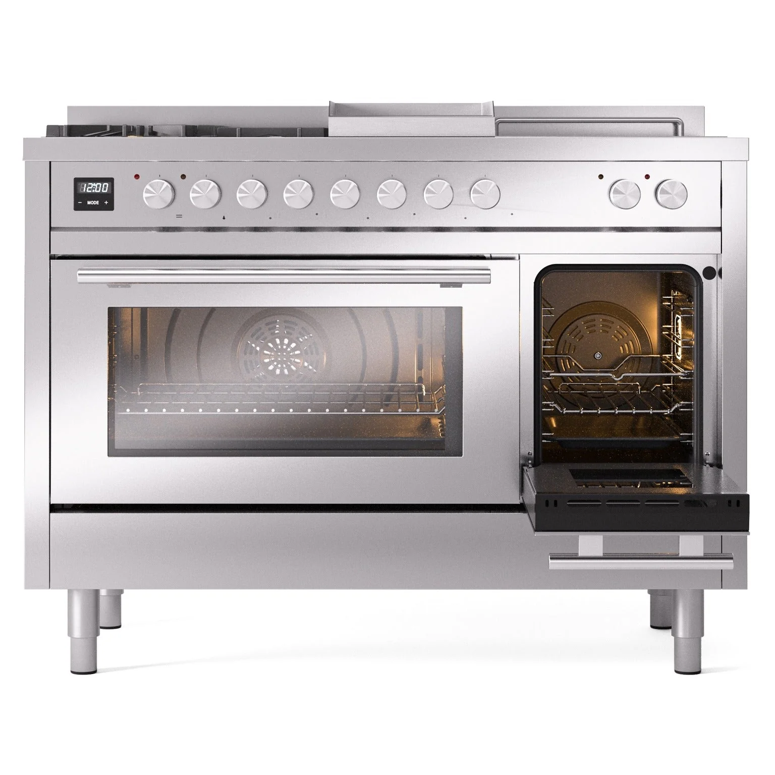 ILVE Professional Plus II 48-inch Natural Gas Dual Fuel Range with 5 Burners, Griddle, & French Top with Triple Glass Door Oven in Stainless Steel (UP48FSWMPSS) - Image 7