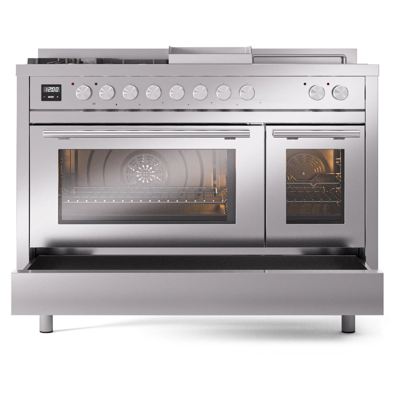 ILVE Professional Plus II 48-inch Natural Gas Dual Fuel Range with 5 Burners, Griddle, & French Top with Triple Glass Door Oven in Stainless Steel (UP48FSWMPSS) - Image 8