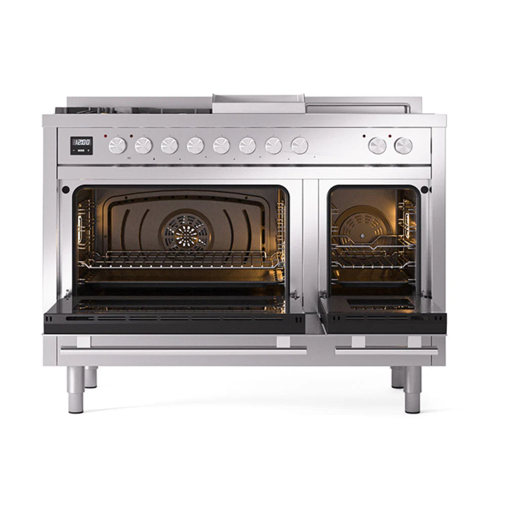 ILVE Professional Plus II 48-inch Natural Gas Dual Fuel Range with 5 Burners, Griddle, & French Top with Solid Door Oven in Stainless Steel (UP48FSQMPSS) - Image 2