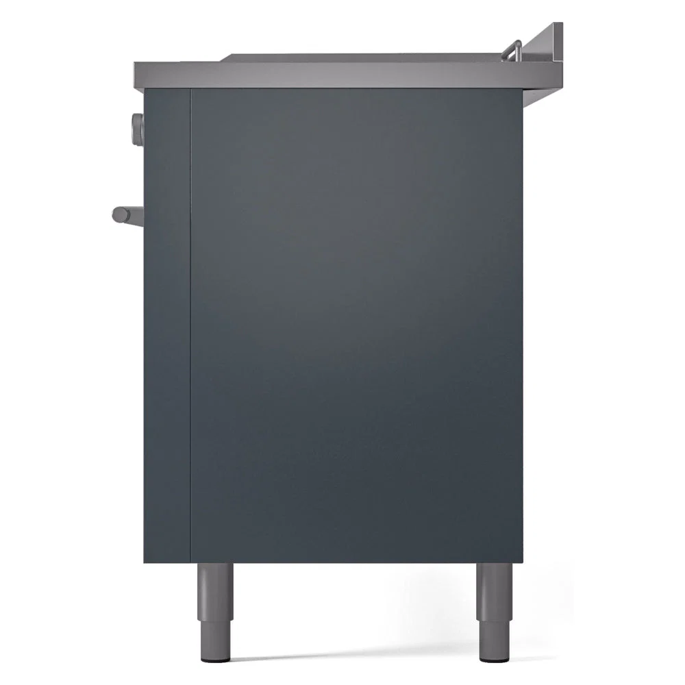 ILVE Professional Plus II 60-Inch Natural Gas Dual Fuel Range with 7 Burners, Griddle, & French Top with Solid Door Oven in Blue Grey (UP60FSQMPBG) - Image 9