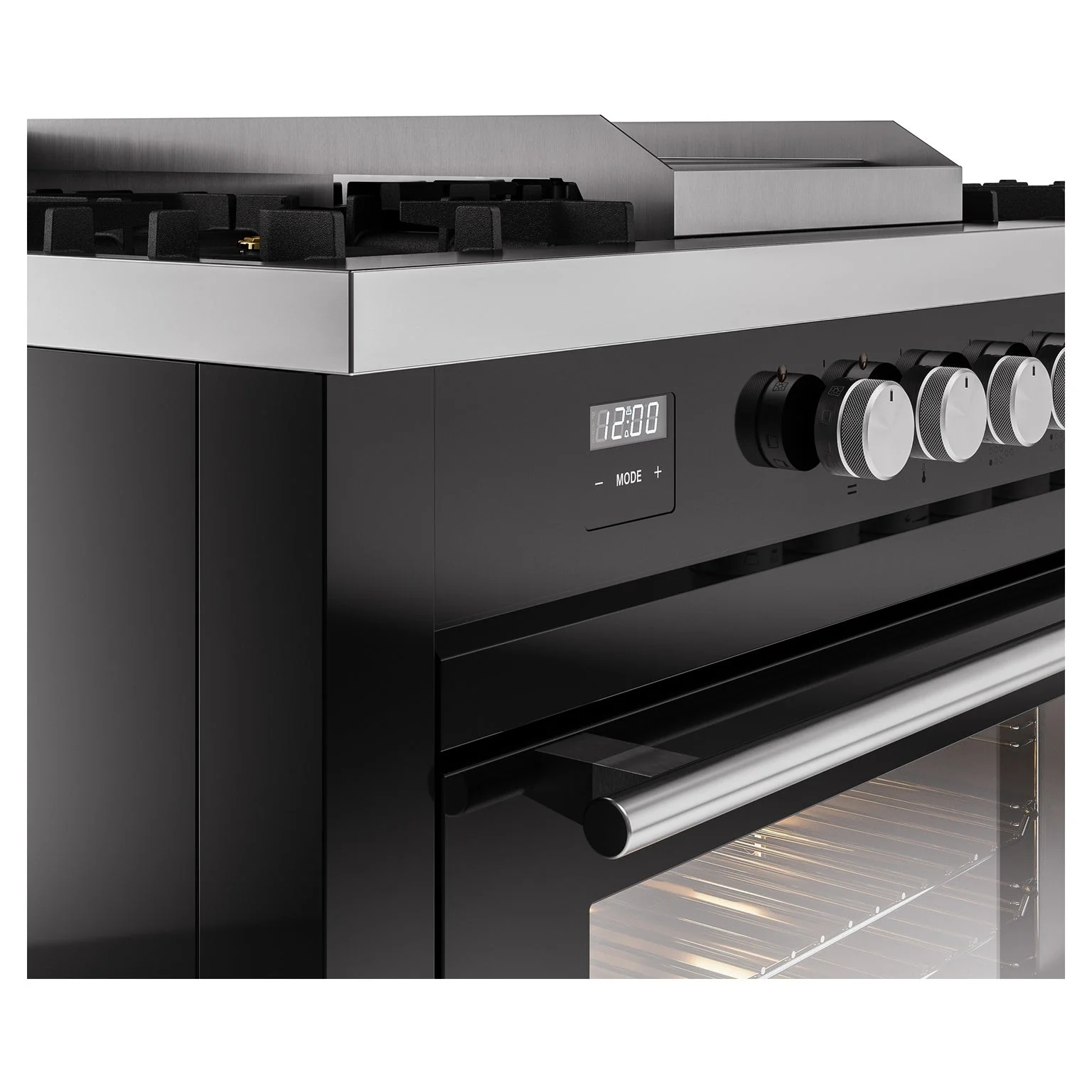 ILVE Professional Plus II 60-Inch Natural Gas Dual Fuel Range with 7 Burners, Griddle, & French Top with Solid Door Oven in Glossy Black (UP60FSQMPBK) - Image 3