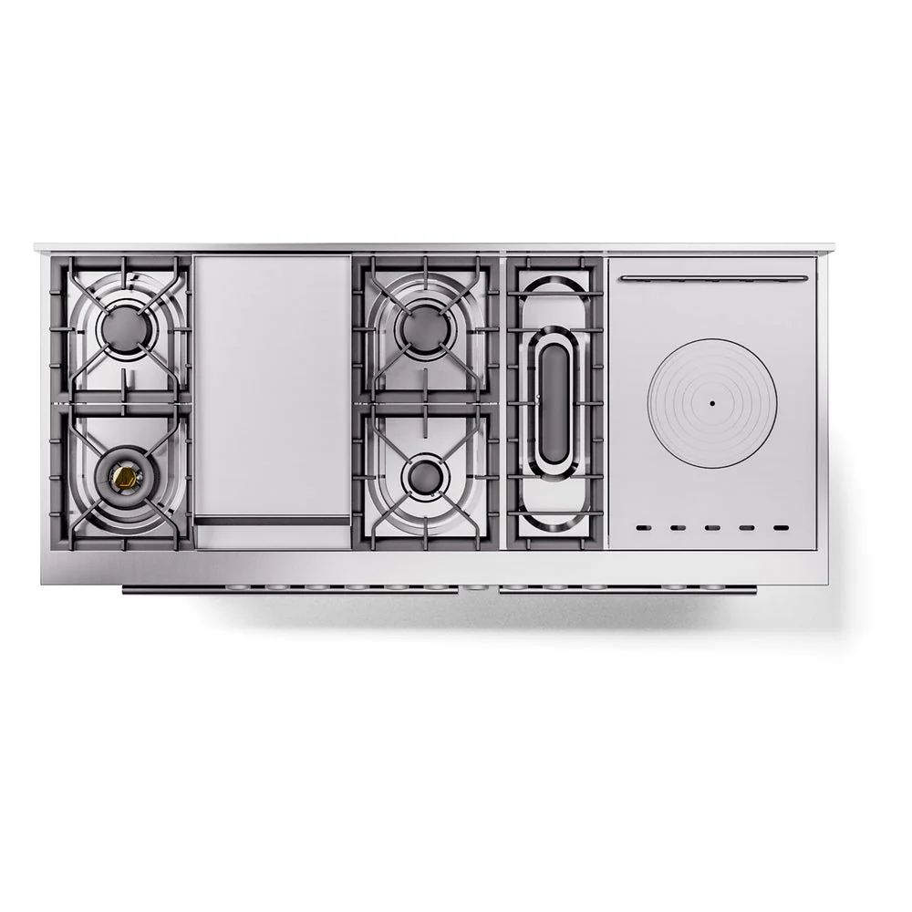 ILVE Professional Plus II 60-Inch Natural Gas Dual Fuel Range with 7 Burners, Griddle, & French Top with Solid Door Oven in Glossy Black (UP60FSQMPBK) - Image 4