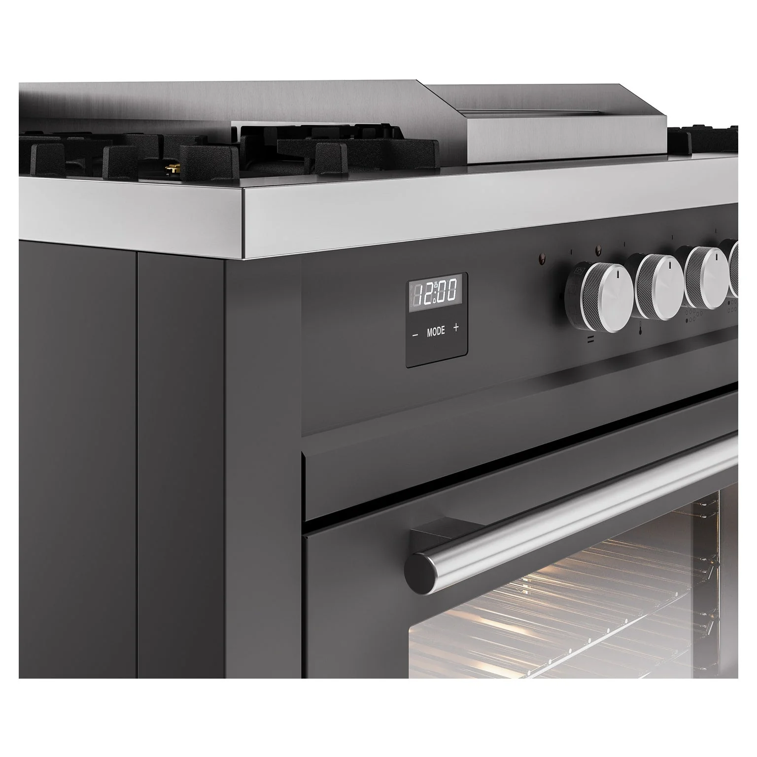 ILVE Professional Plus II 60-Inch Natural Gas Dual Fuel Range with 7 Burners, Griddle, & French Top with Solid Door Oven in Matte Graphite (UP60FSQMPMG) - Image 3